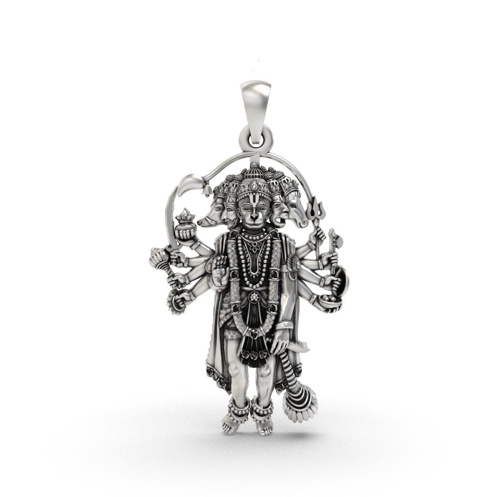 925 Silver Panchmukhi Hanuman Pendant Oxidized Hindu Amulet