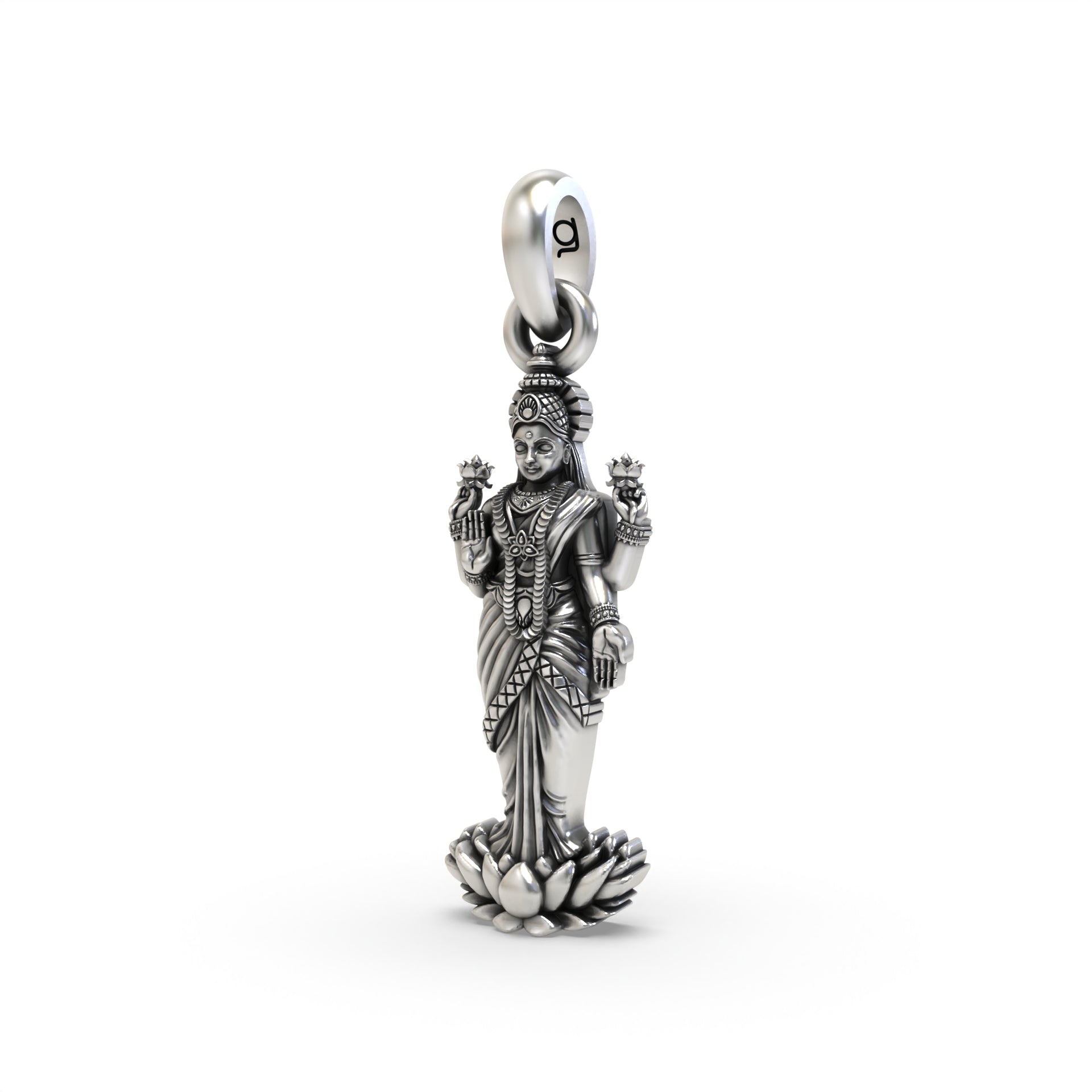 lakshmi standing on lotus Silver Pendant