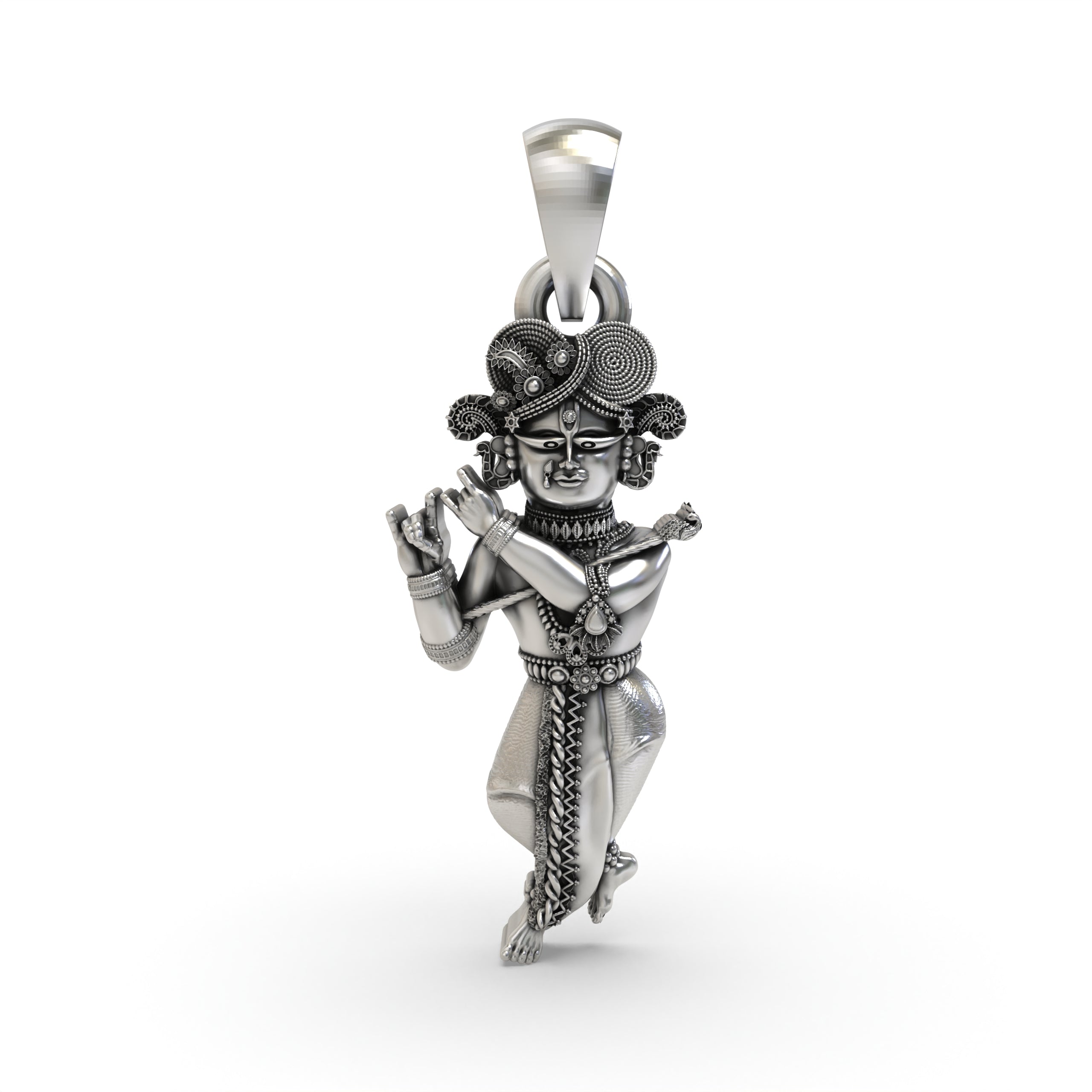 925 Oxidised Silver Radha Raman Pendant | Antique Krishna Vishnu Locket