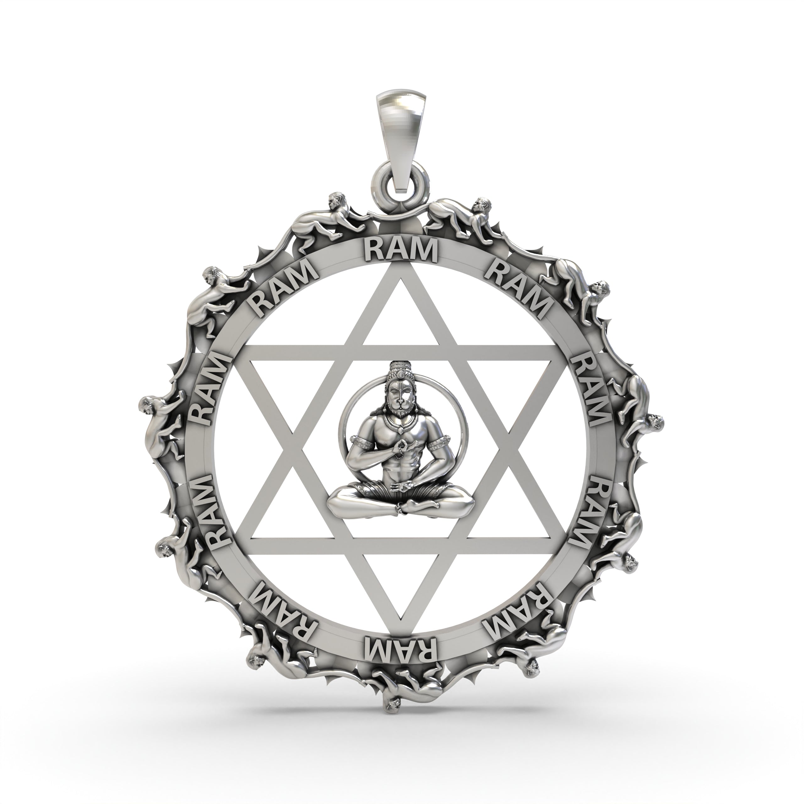925 Silver Hanumanji with Star Pendant – Divine Strength Amulet | Hindu God Pendant for Protection & Courage