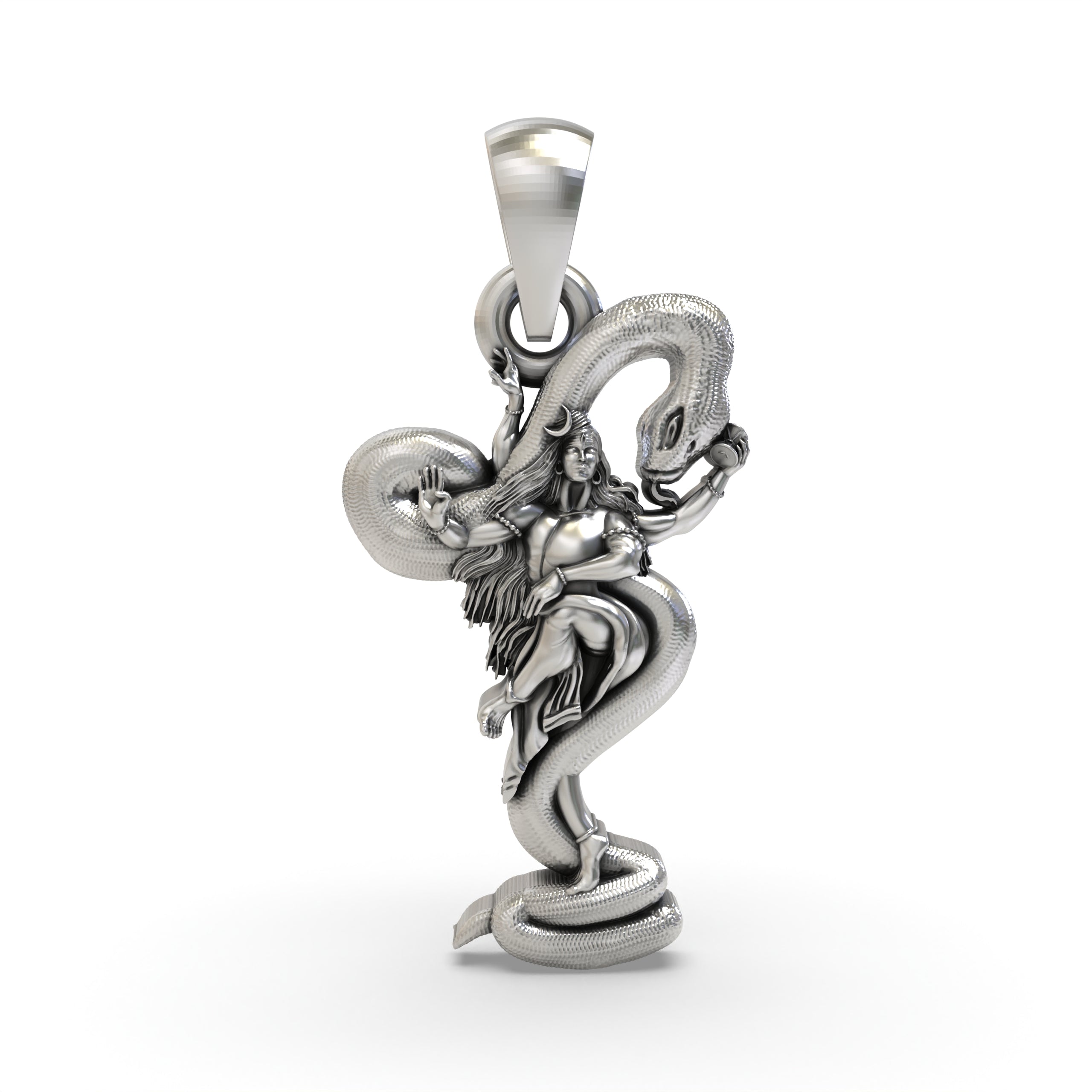 925 Silver Lord Shiva Pendant with Snake | Mahadev Trishul Damru Locket