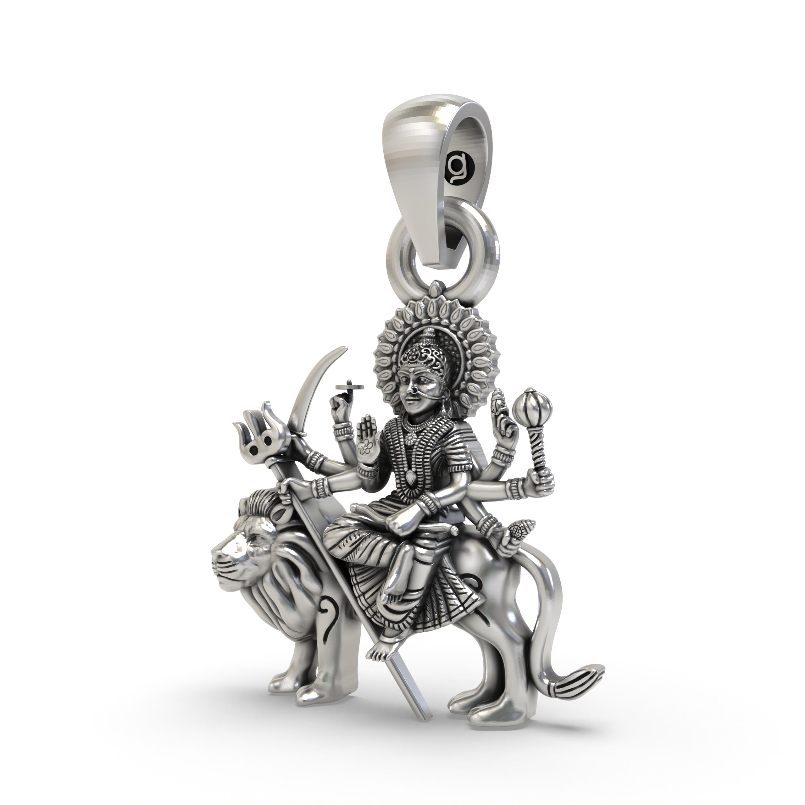 Durga Maa Sitting on Lion 925 Silver Pendant – Shakti Goddess Jewelry for Protection & Power | Navratri Gift