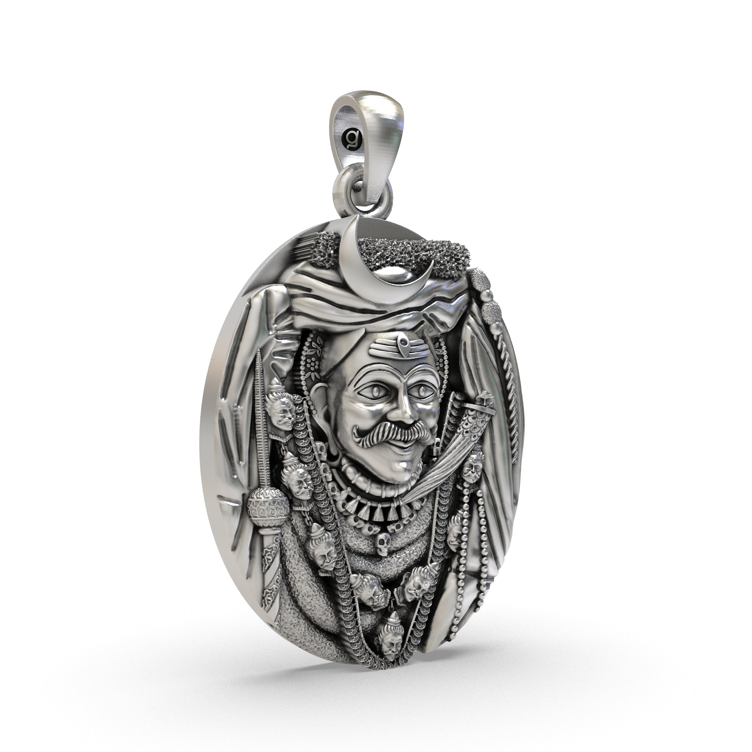 Kashi Kaal Bhairav Pendant 925 Silver | Fierce Form of Lord Shiva | Hindu God Protection Amulet | Bhairavnath Spiritual Locket for Men & Women