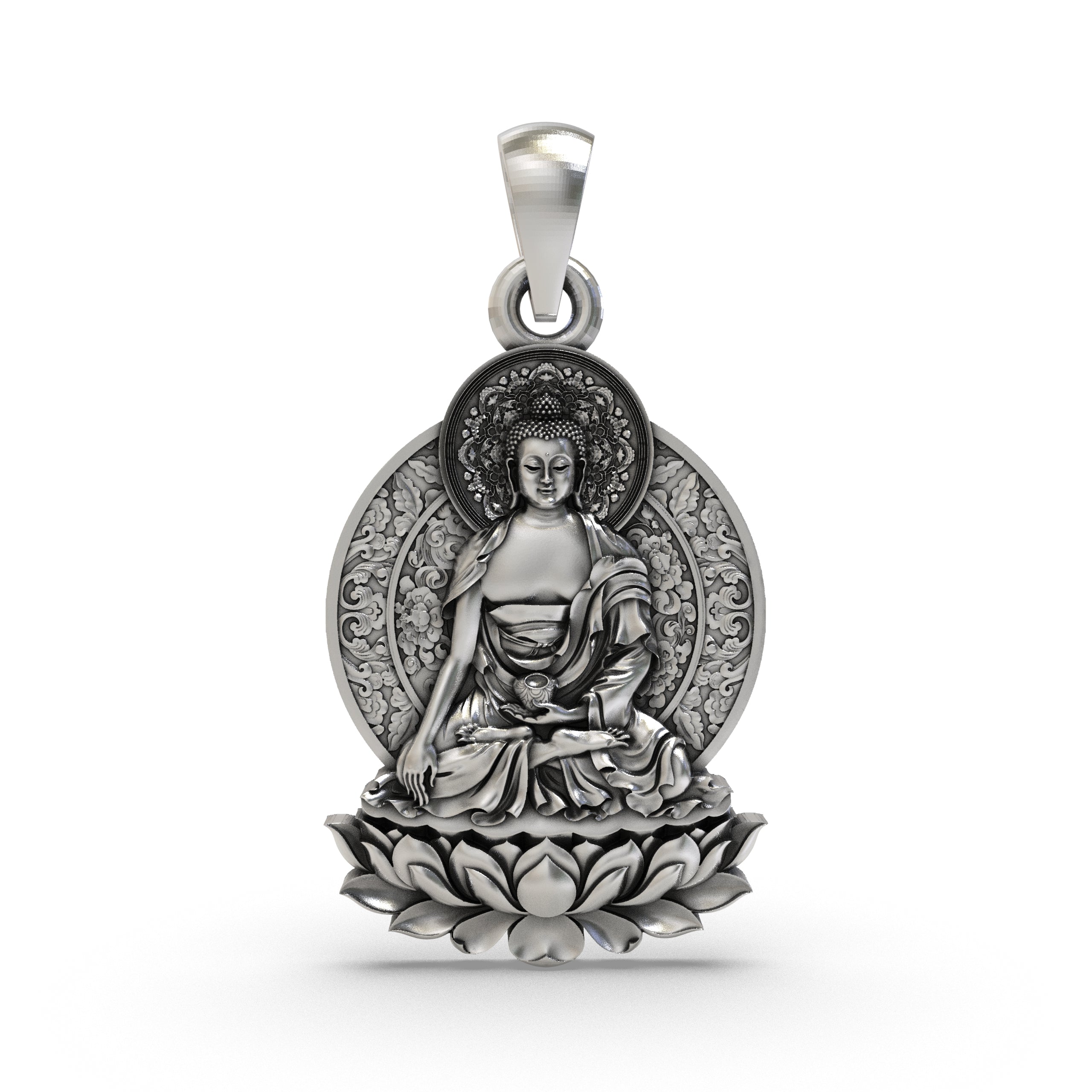 925 Silver Buddha on Lotus Pendant Spiritual Buddhist Jewelry