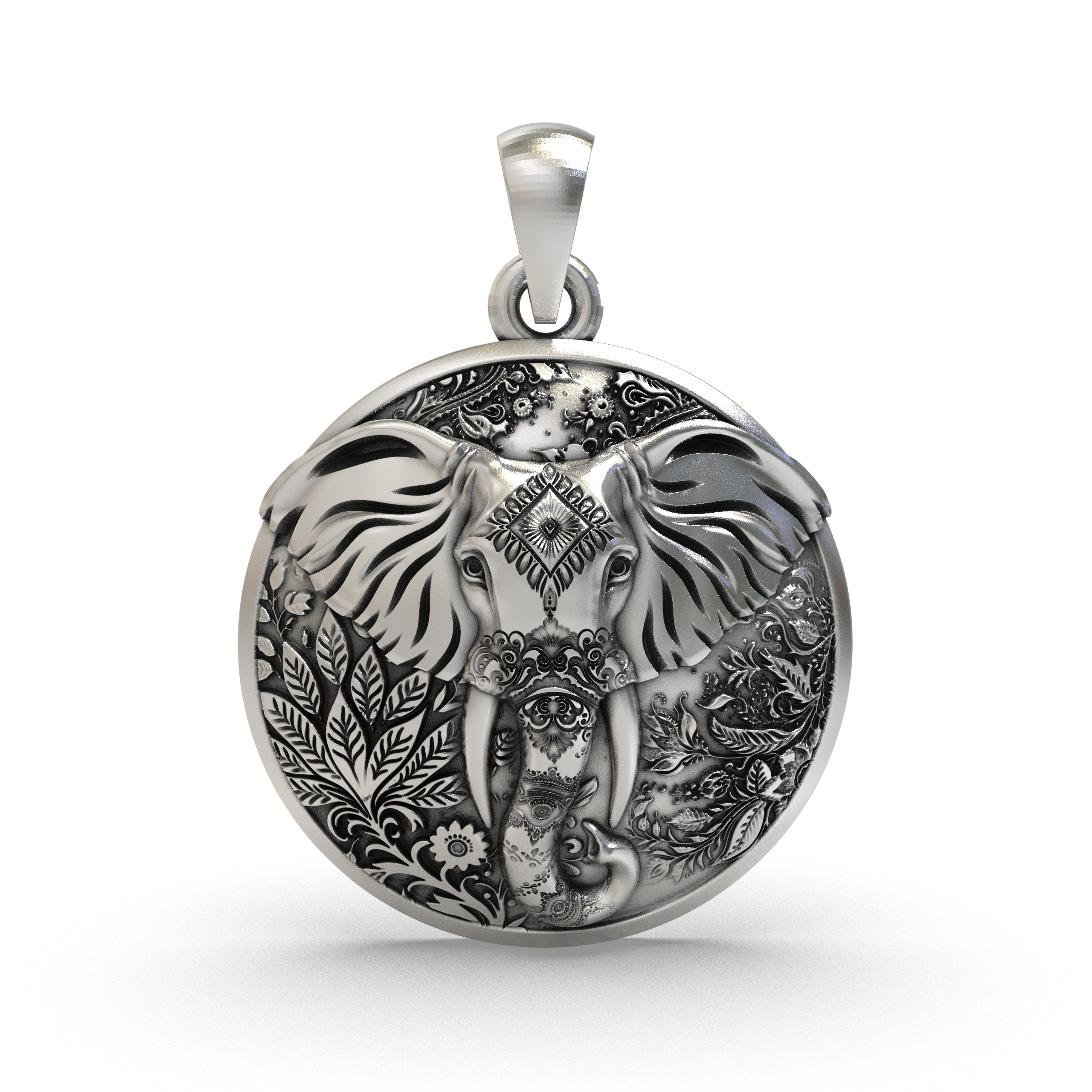 925 Silver Elephant Carving Pendant | Handcrafted Lucky Elephant Charm | Symbol of Wisdom & Strength Jewelry for Men & Women