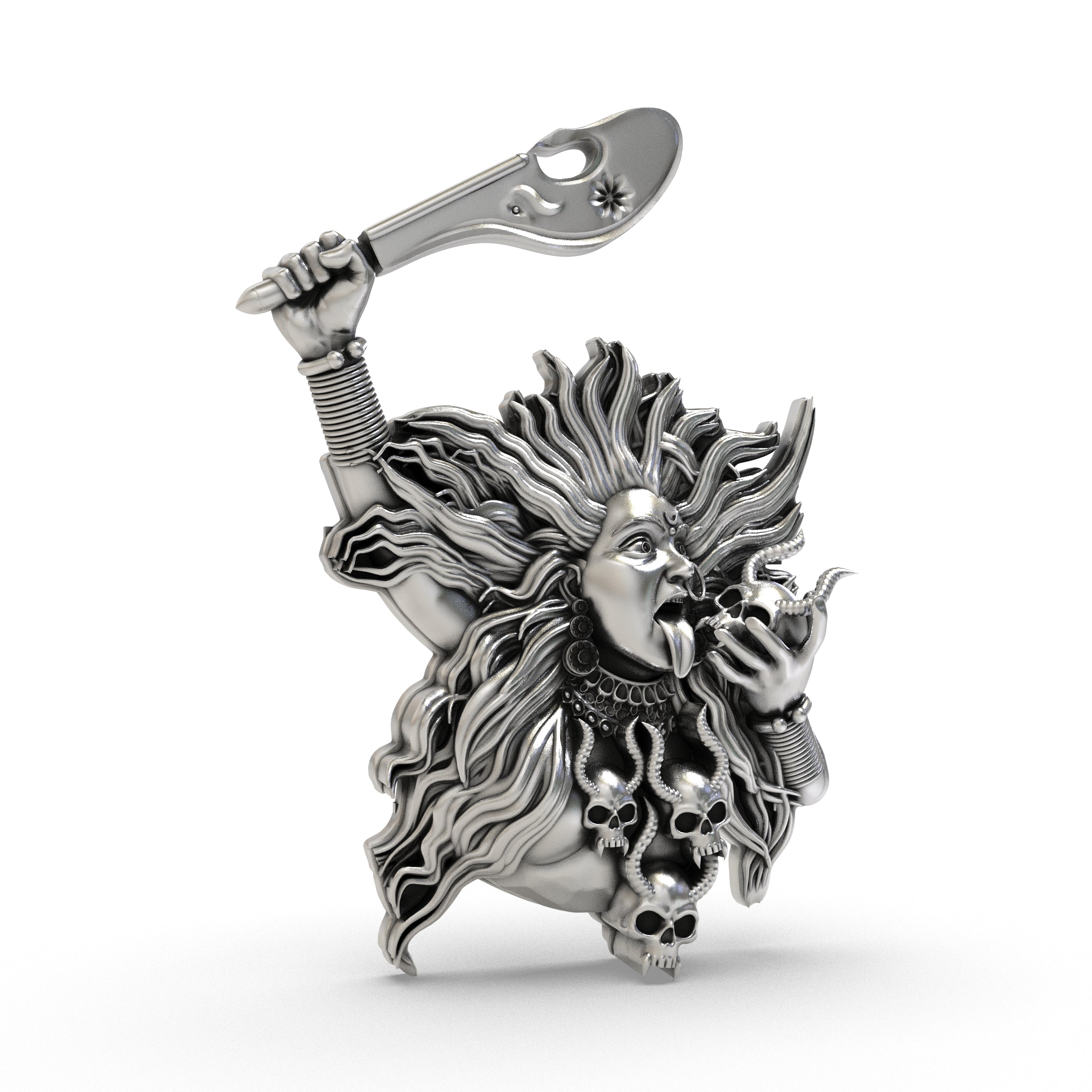 925 Silver Kalimaa Face Pendant | Fierce Goddess Kali Ma Locket | Hindu Divine Jewelry for Protection & Strength