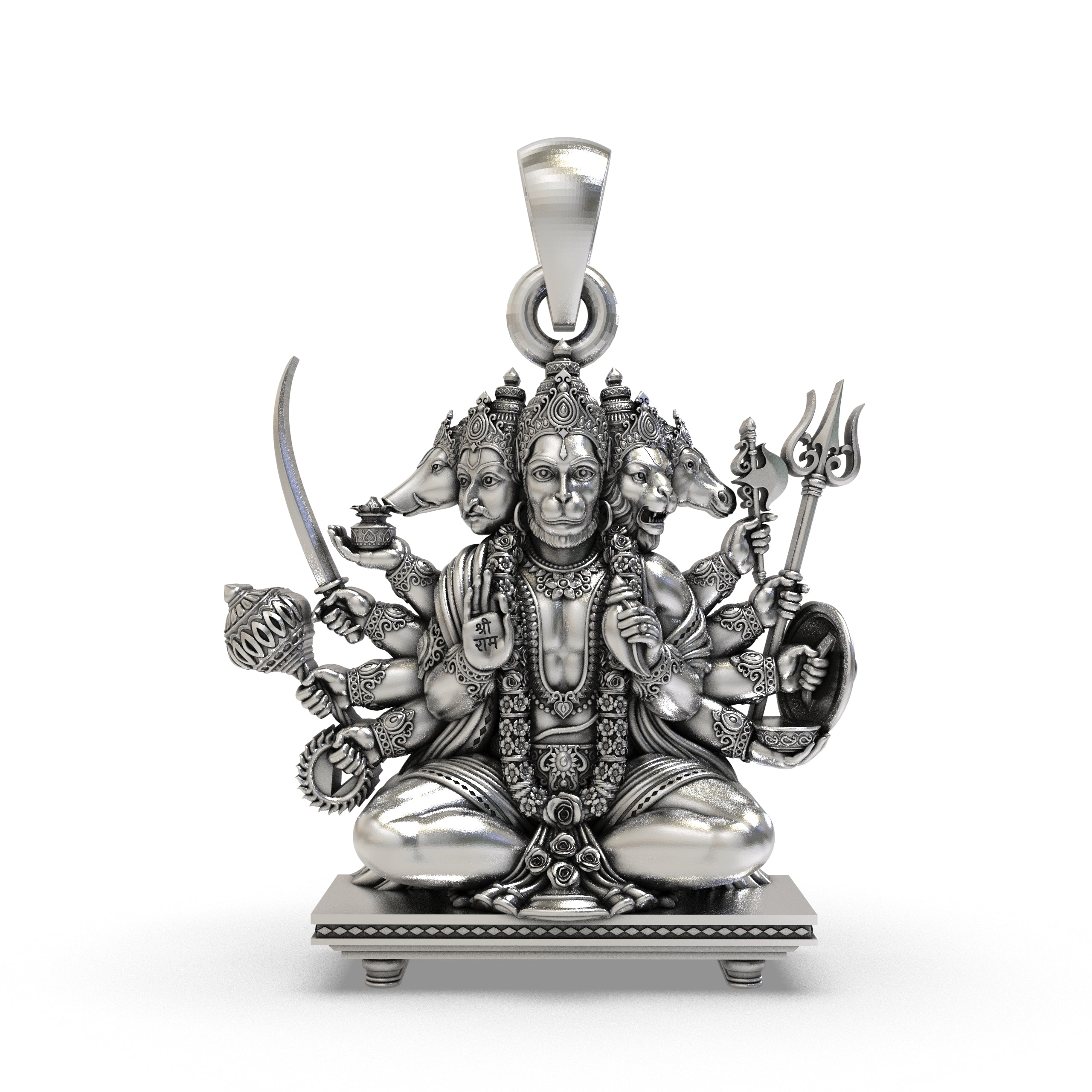 925 Silver Sitting Panchmukhi Hanuman Pendant Divine Protection