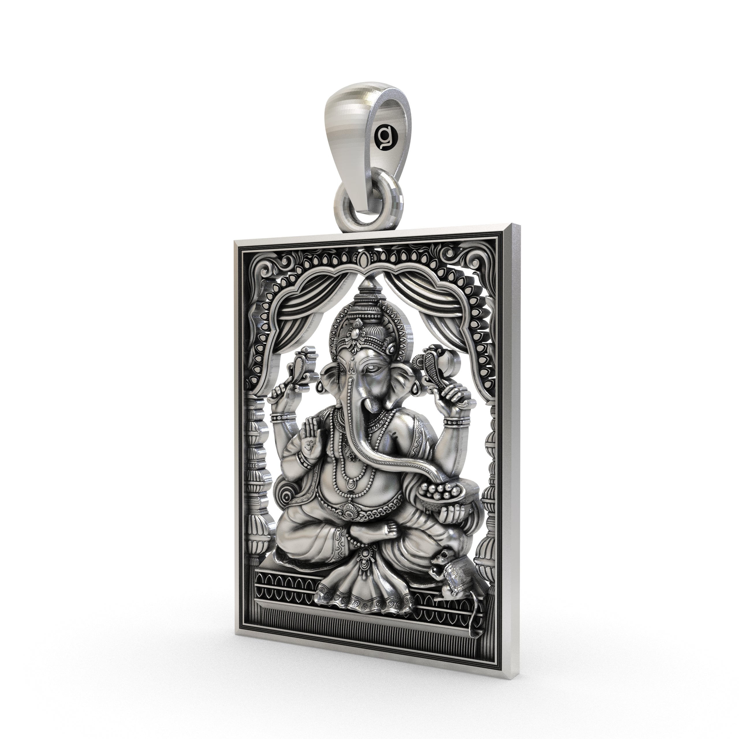 925 Silver Ganesh Ji Frame Pendant.