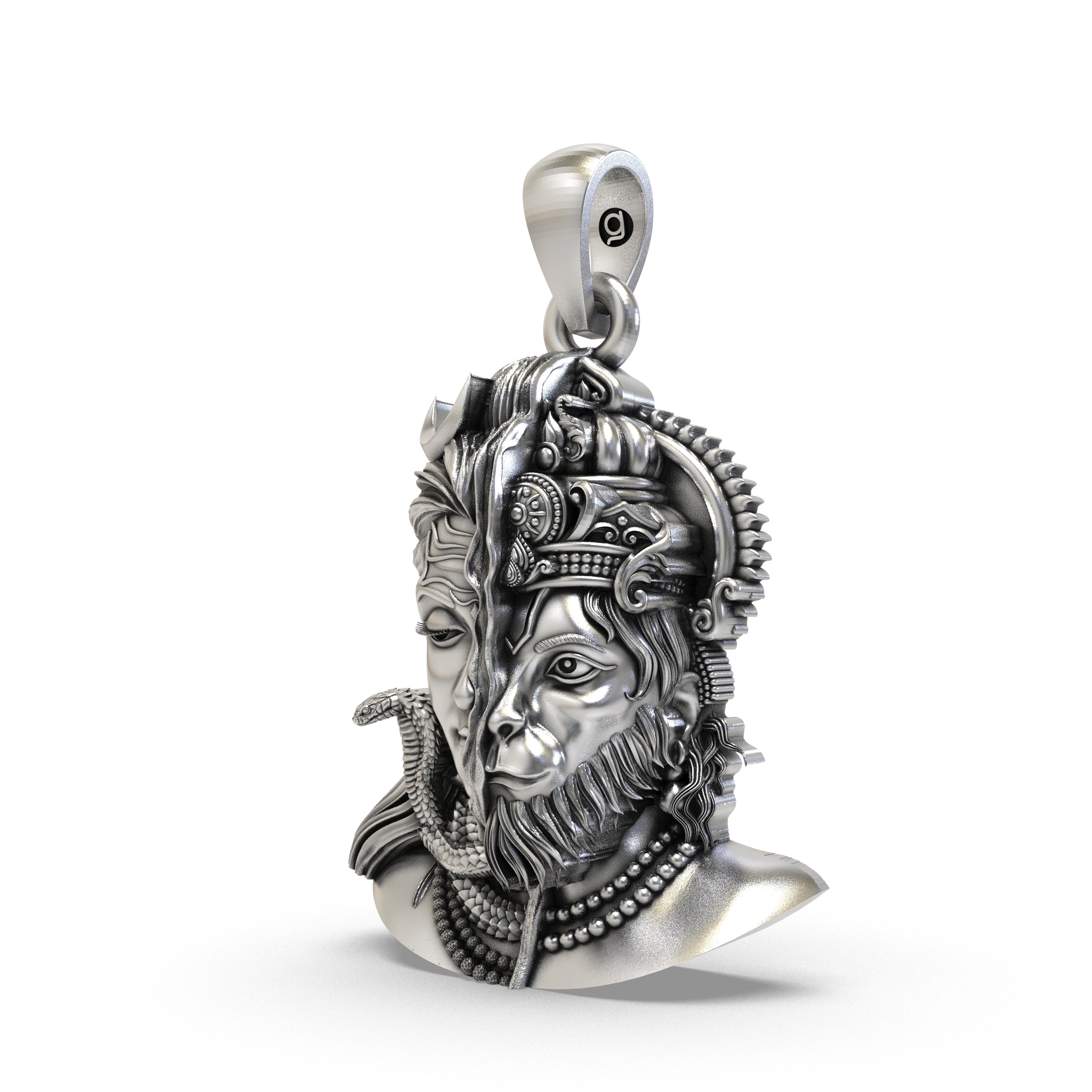 925 Silver Half Shiva Half Hanuman Face Pendant – Ardhanari Veer Devotional Jewelry | Powerful Handmade Spiritual Pendant