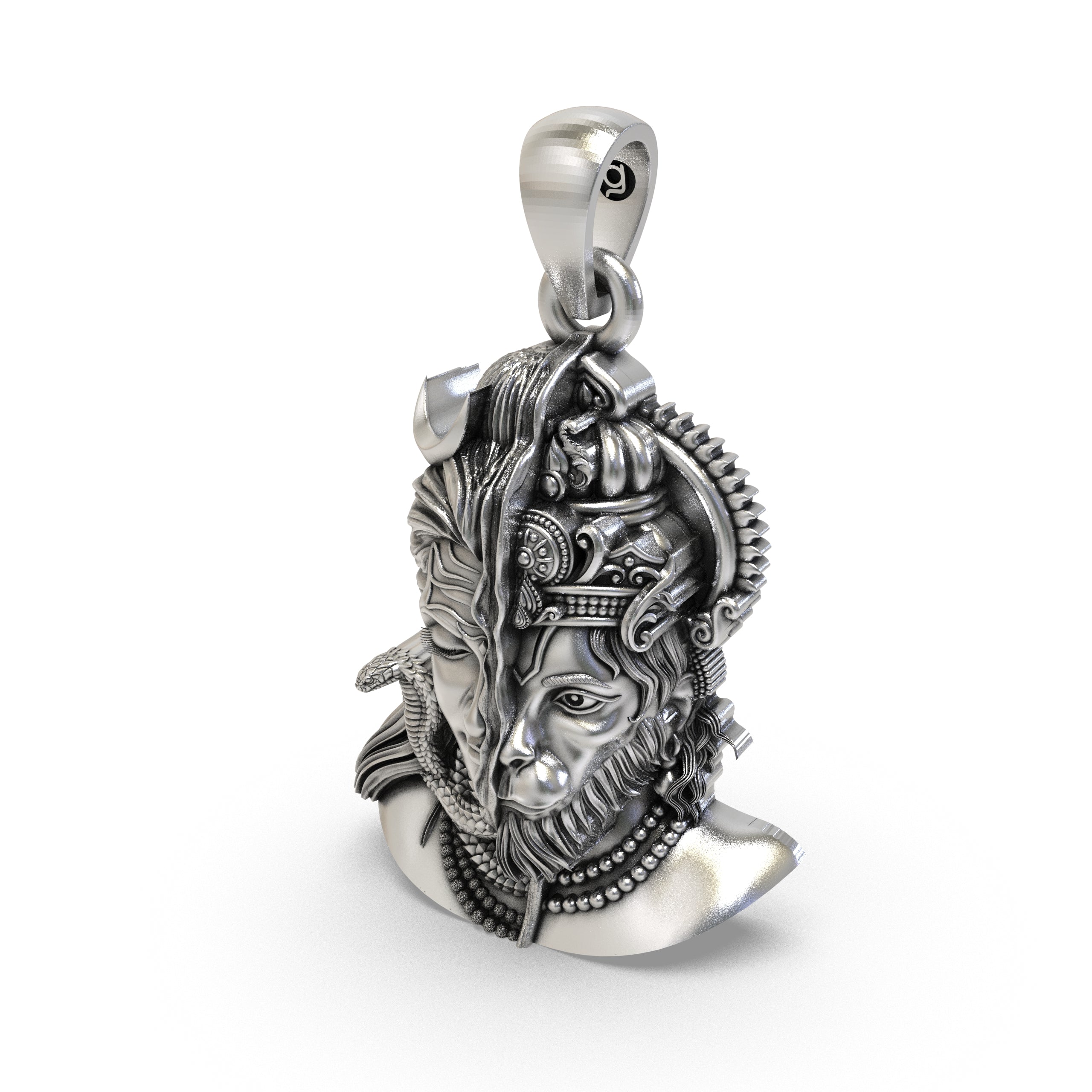 925 Silver Half Shiva Half Hanuman Face Pendant – Ardhanari Veer Devotional Jewelry | Powerful Handmade Spiritual Pendant