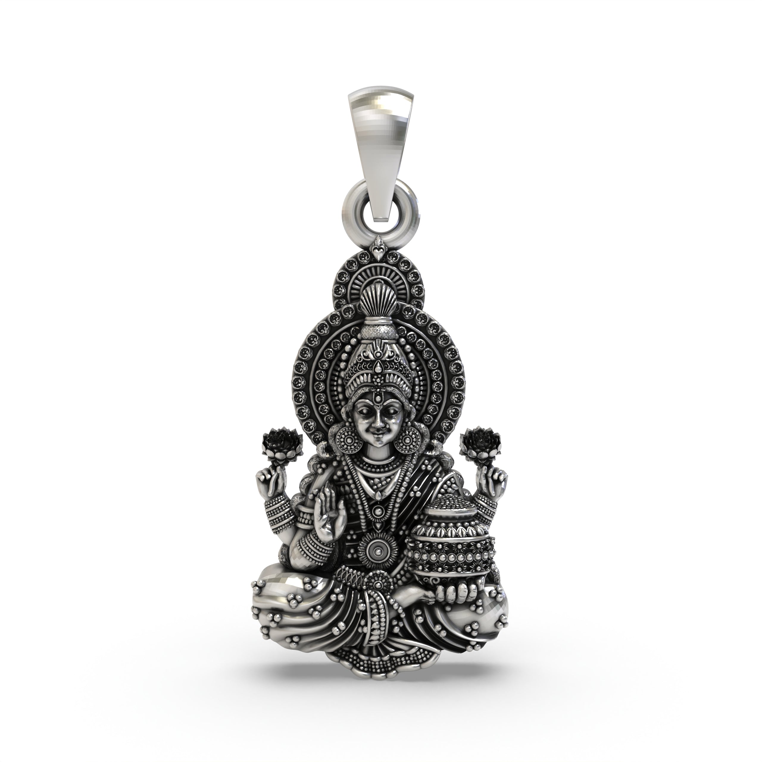 Lakshmi Maa Pendant in 925 Sterling Silver | Hindu Goddess of Wealth & Prosperity | Handmade Devotional Jewelry