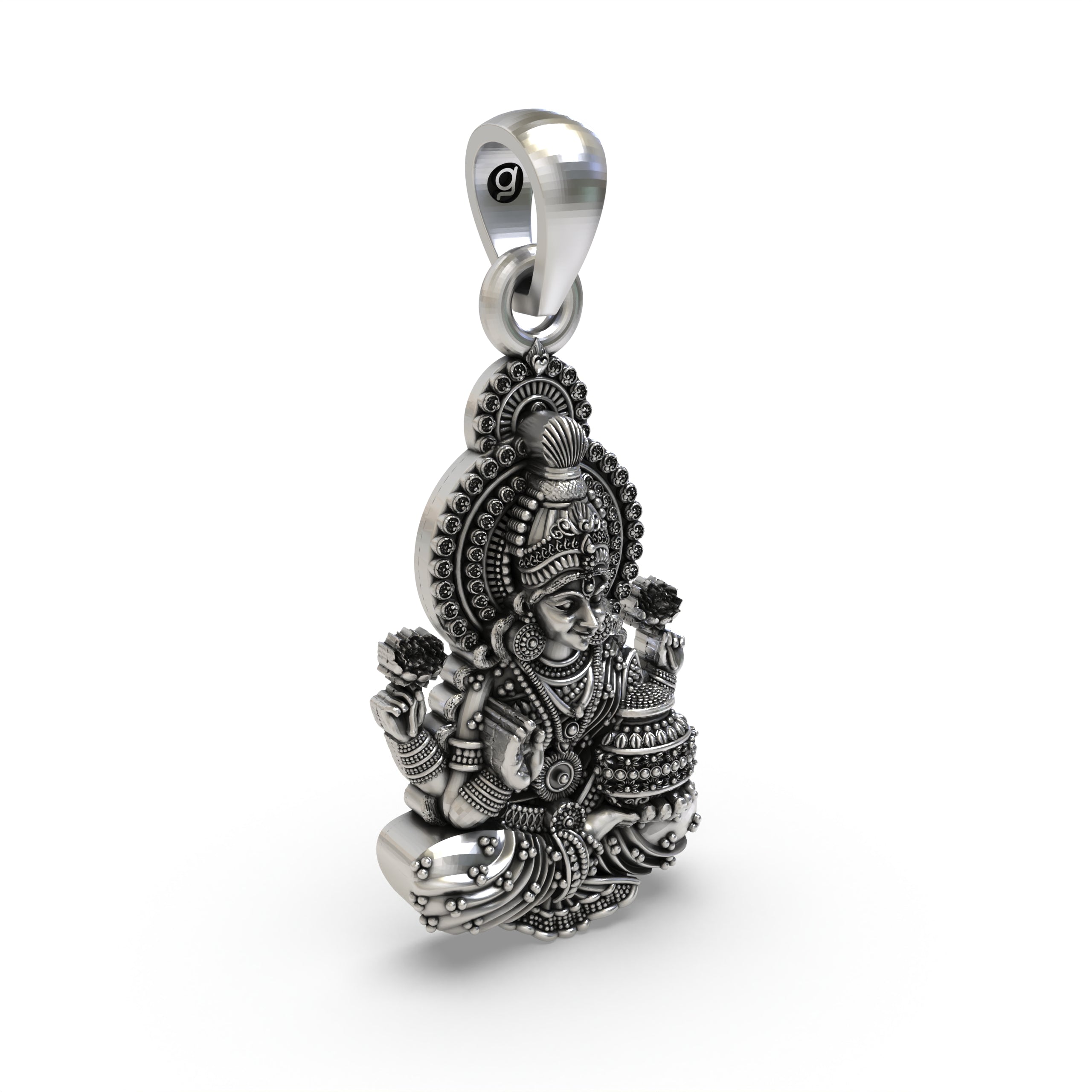 Lakshmi Maa Pendant in 925 Sterling Silver | Hindu Goddess of Wealth & Prosperity | Handmade Devotional Jewelry