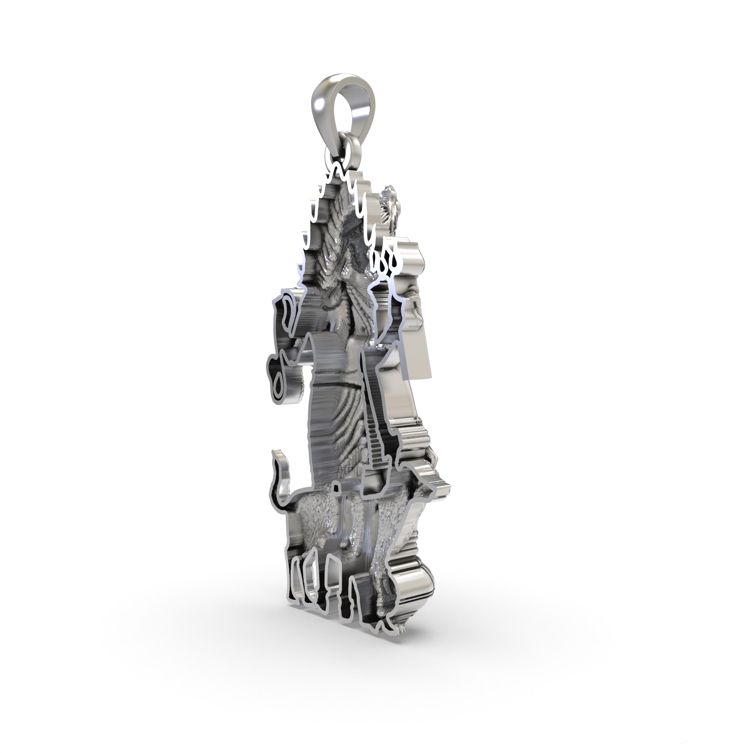 925 Sterling Silver Lord Bhairava Pendant – Kala Bhairav Idol with Trishul, Dog & Damaru