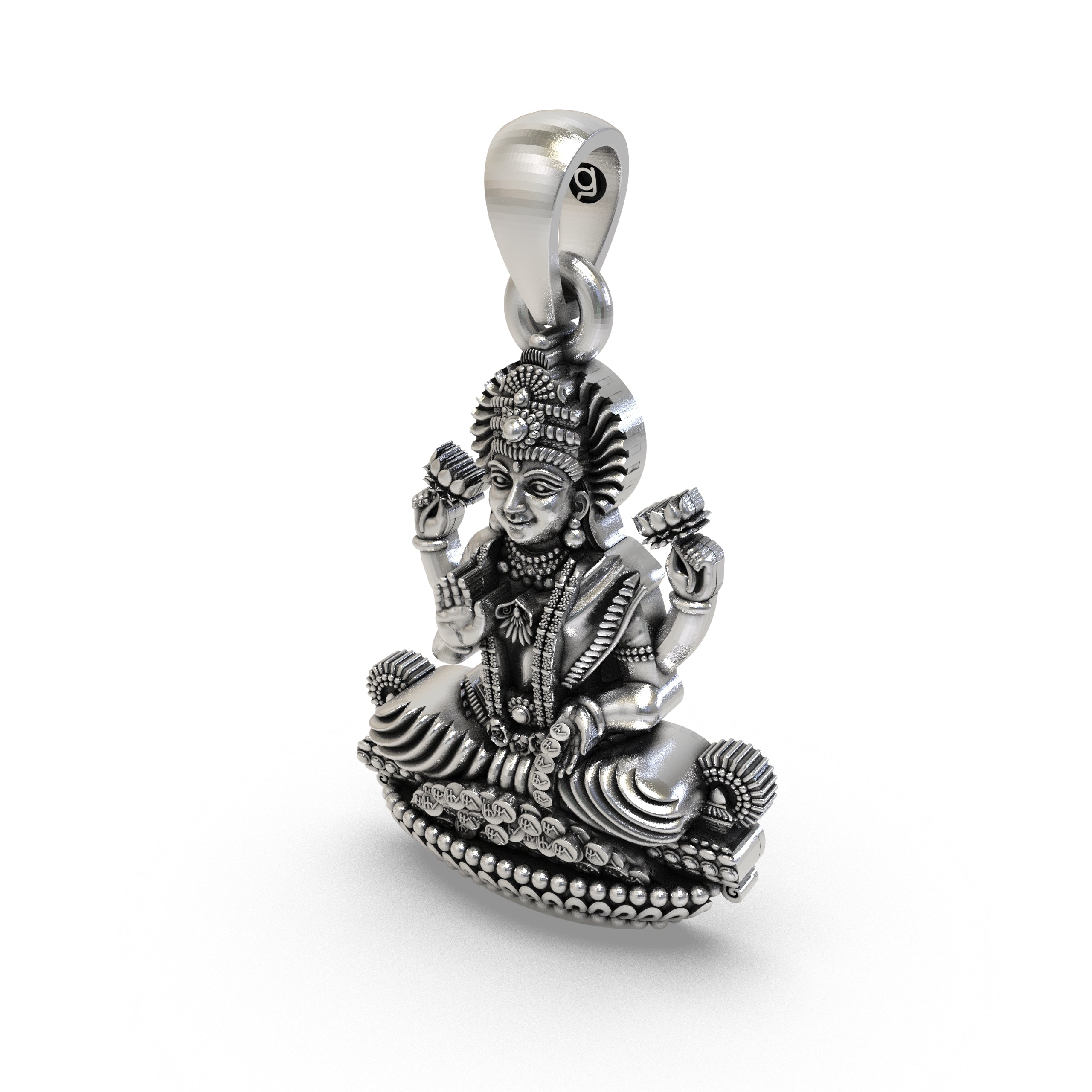 Lakshmi Maa Pendant in 925 Sterling Silver | Goddess of Wealth & Prosperity Jewelry | Handmade Hindu Spiritual Pendant