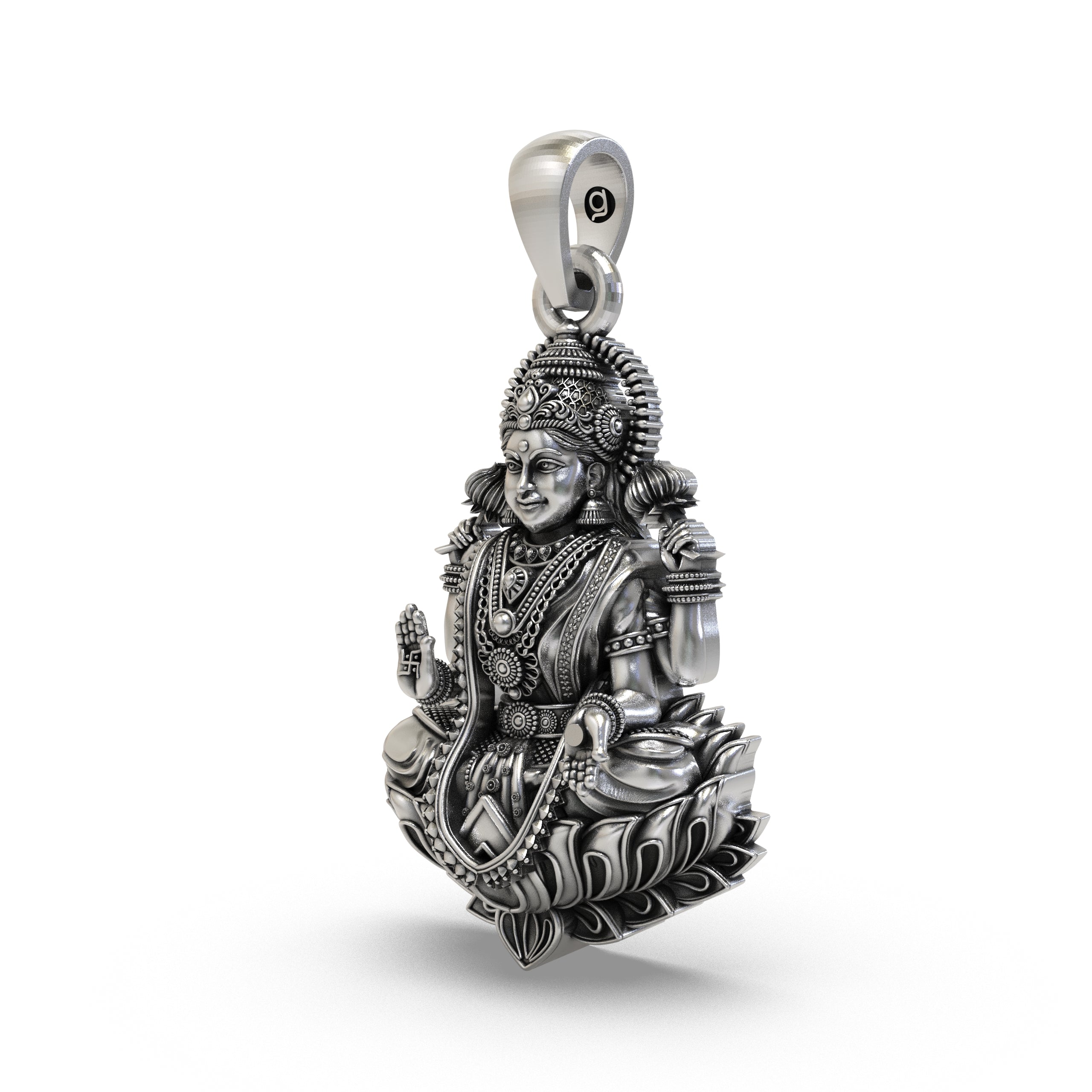 925 Sterling Silver Lakshmi Pendant — Goddess Mahalakshmi Lotus Idol, Handmade Temple Jewellery