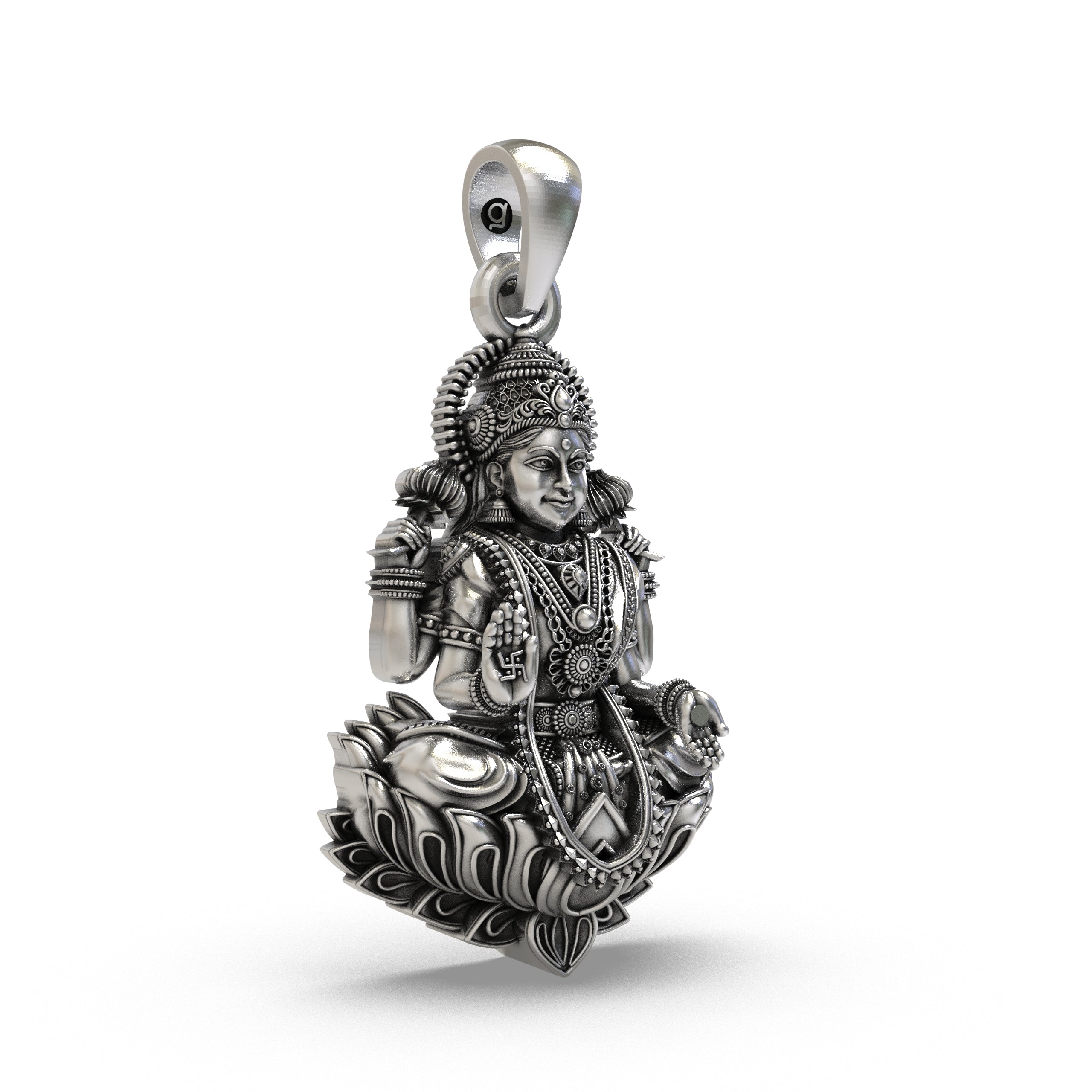 925 Sterling Silver Lakshmi Pendant — Goddess Mahalakshmi Lotus Idol, Handmade Temple Jewellery