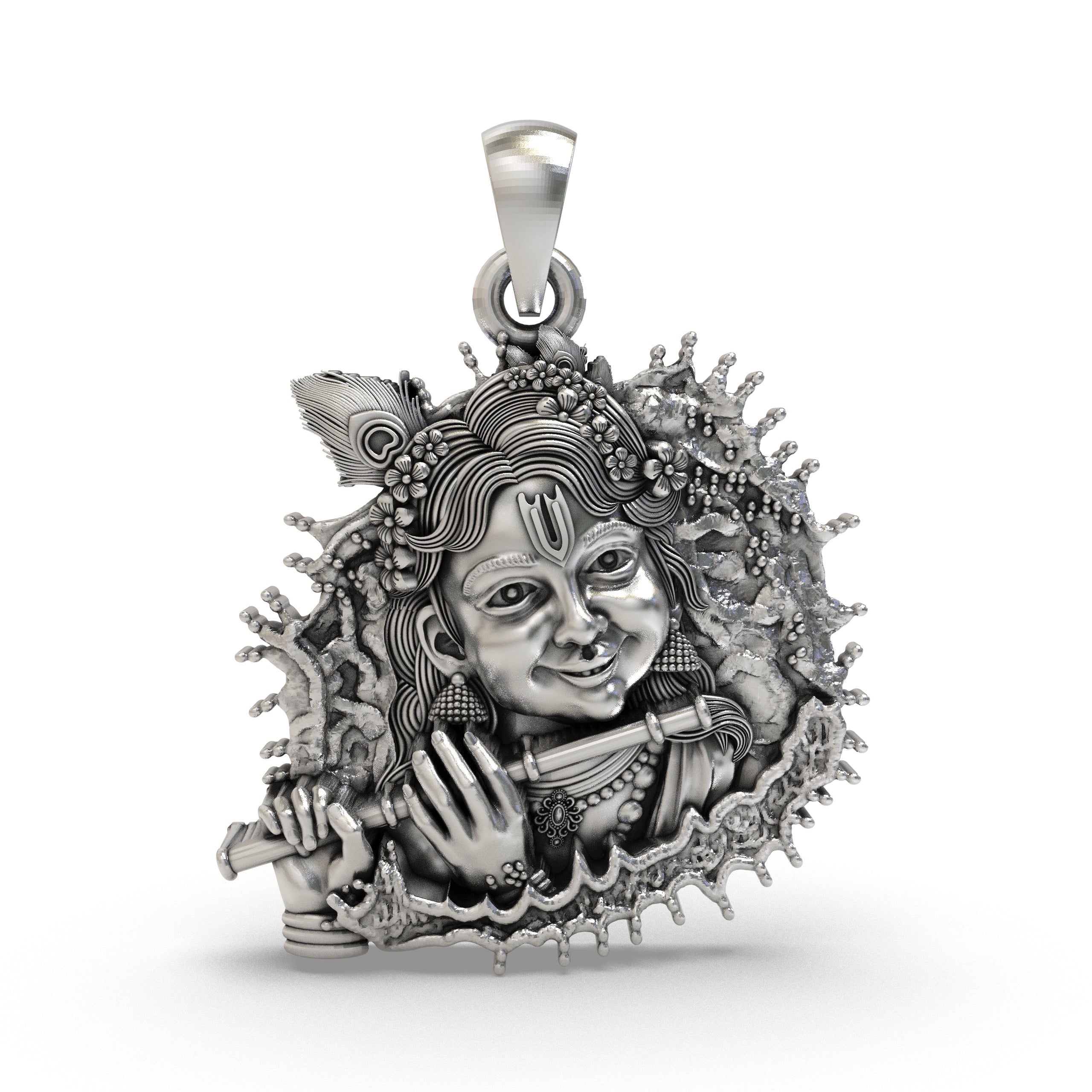 Bal Krishna Flute Pendant in 925 Sterling Silver | Krishna Jewelry for Devotion & Blessings | Handmade Hindu Spiritual Pendant