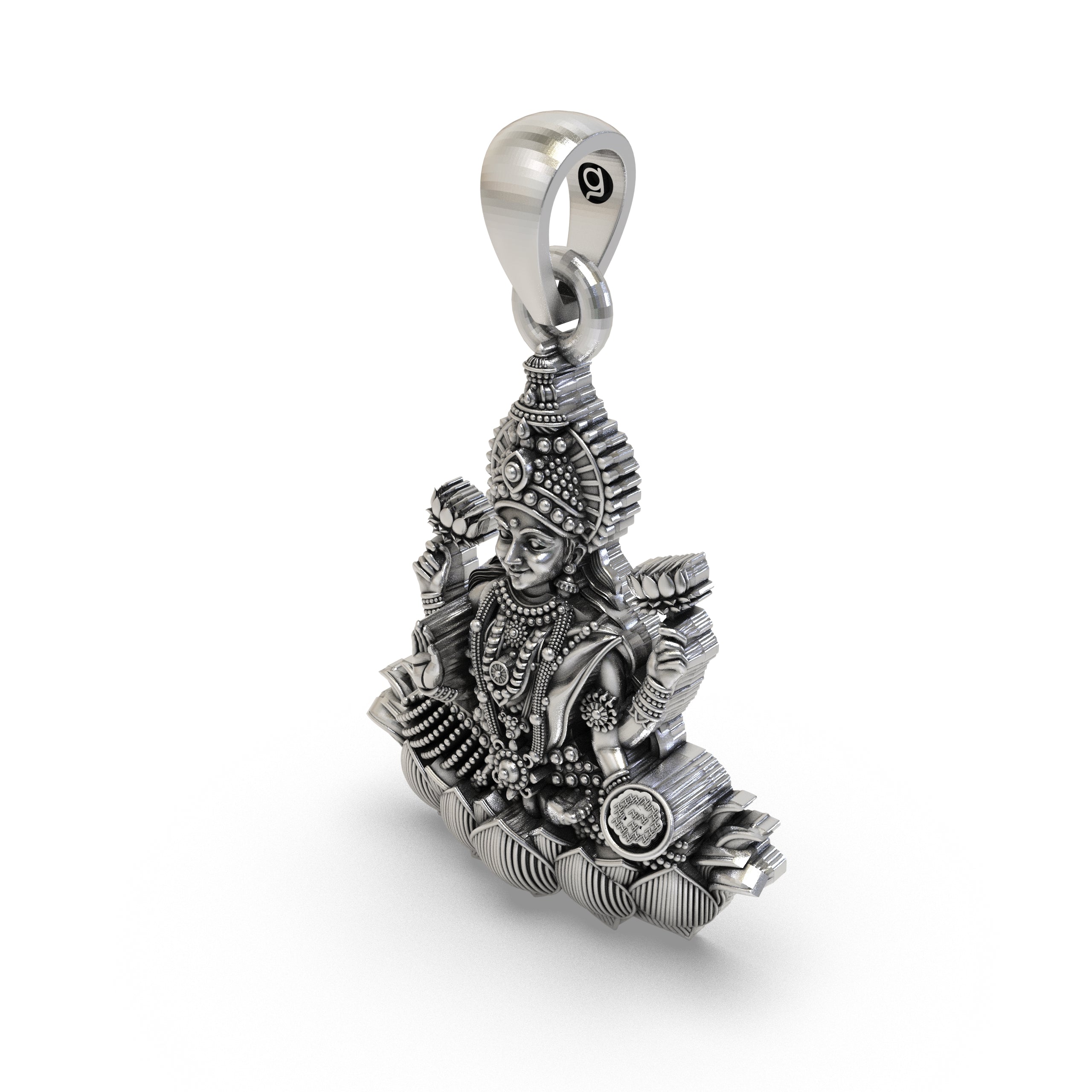 Lakshmi Maa Lotus Pendant in 925 Sterling Silver | Goddess of Wealth, Fortune & Prosperity | Handmade Hindu Spiritual Jewelry