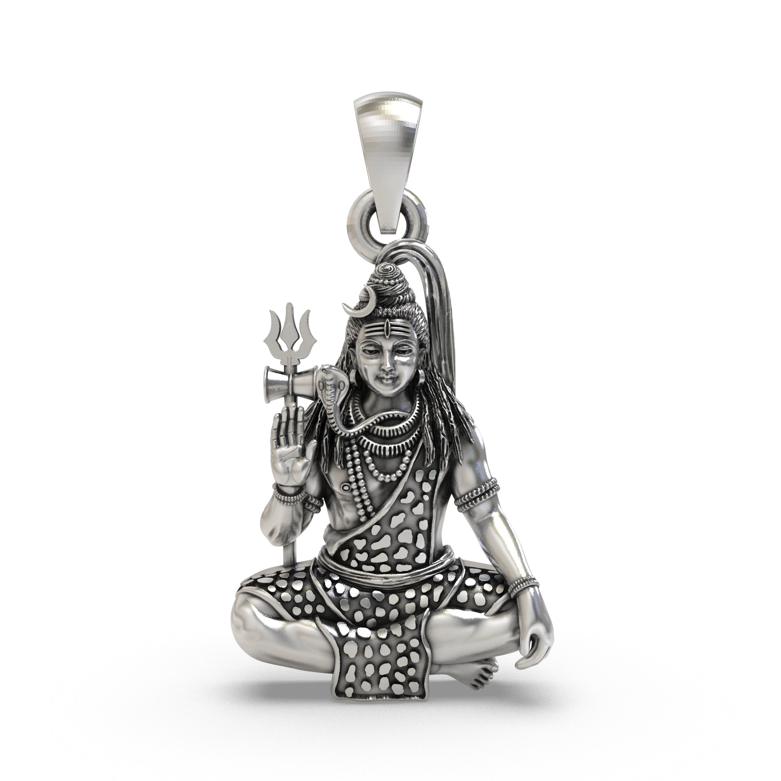 925 Sterling Silver Shiva Pendant — Mahadev in Meditation with Trishul & Snake, Handmade Temple Jewellery