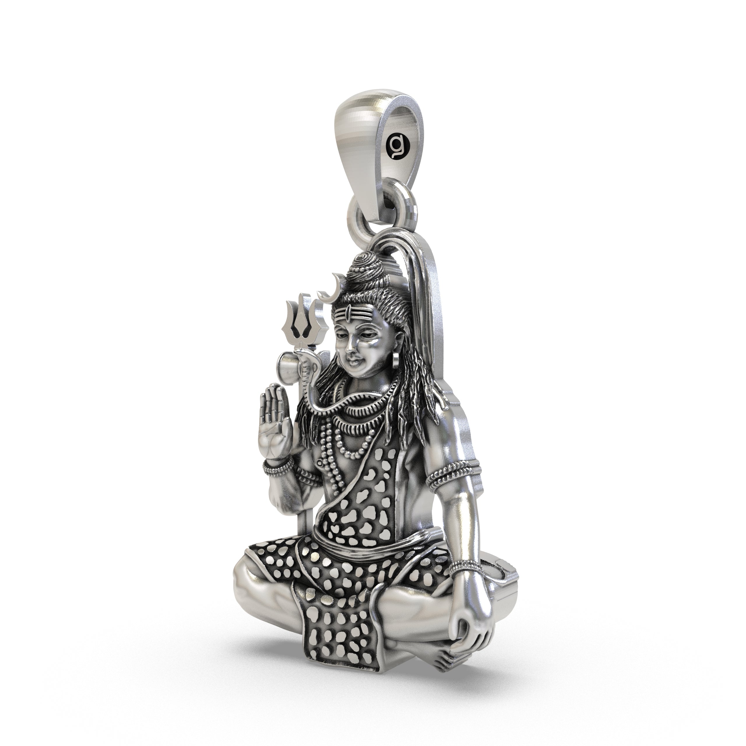 925 Sterling Silver Shiva Pendant — Mahadev in Meditation with Trishul & Snake, Handmade Temple Jewellery