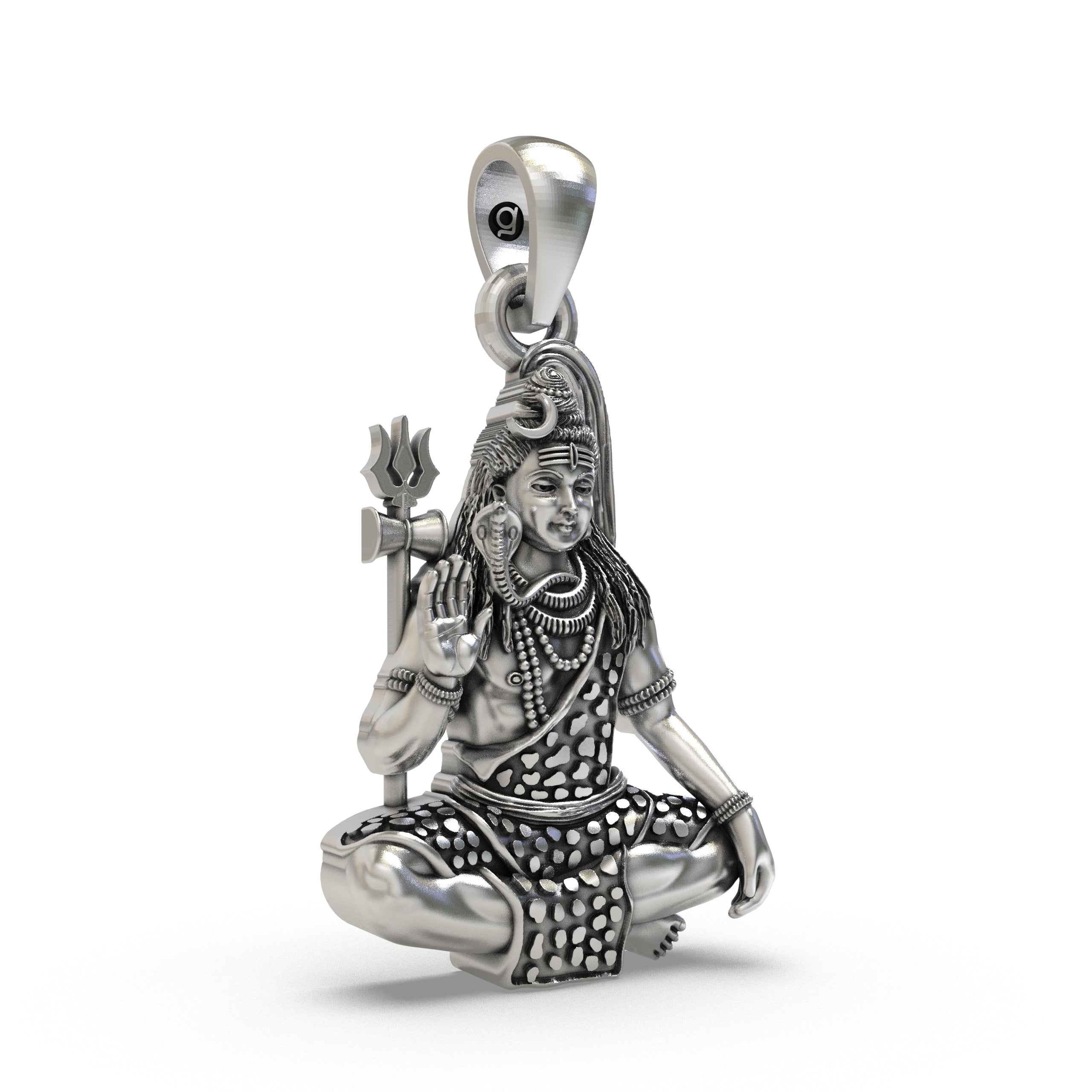 925 Sterling Silver Shiva Pendant — Mahadev in Meditation with Trishul & Snake, Handmade Temple Jewellery