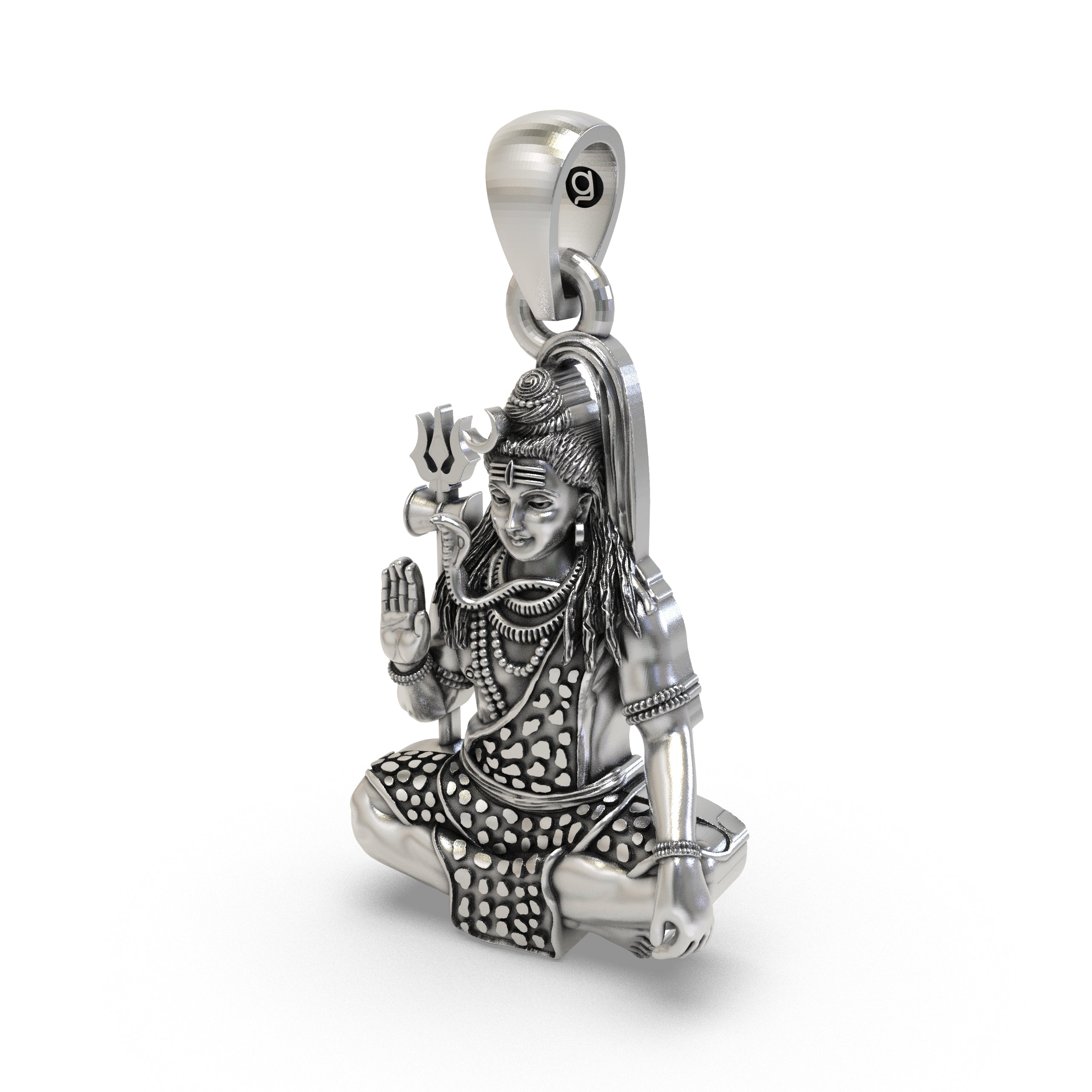 925 Sterling Silver Shiva Pendant — Mahadev in Meditation with Trishul & Snake, Handmade Temple Jewellery