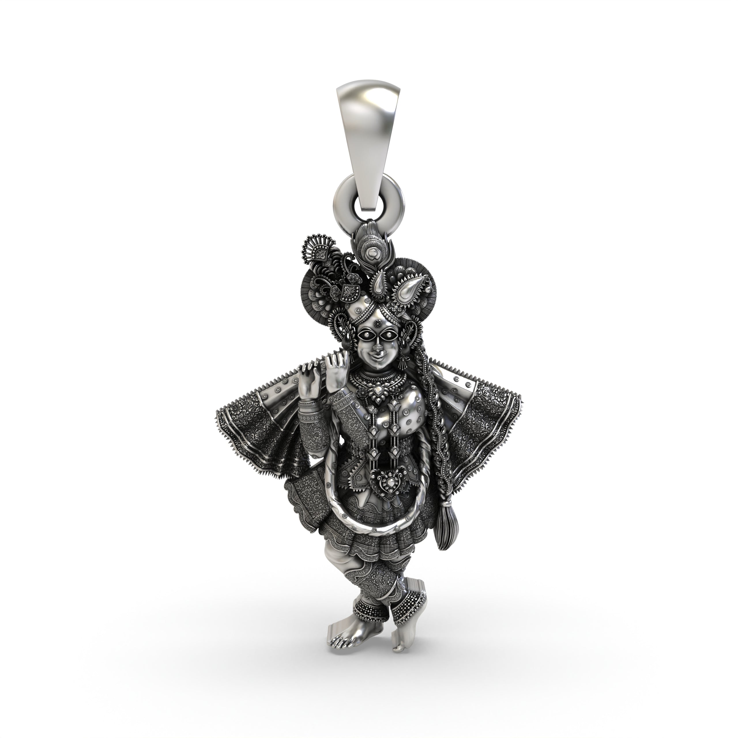 925 Sterling Silver Banke Bihari Ji Pendant — Lord Krishna Vrindavan Idol (Tribhangi Pose), Handmade Hallmarked Temple Jewellery