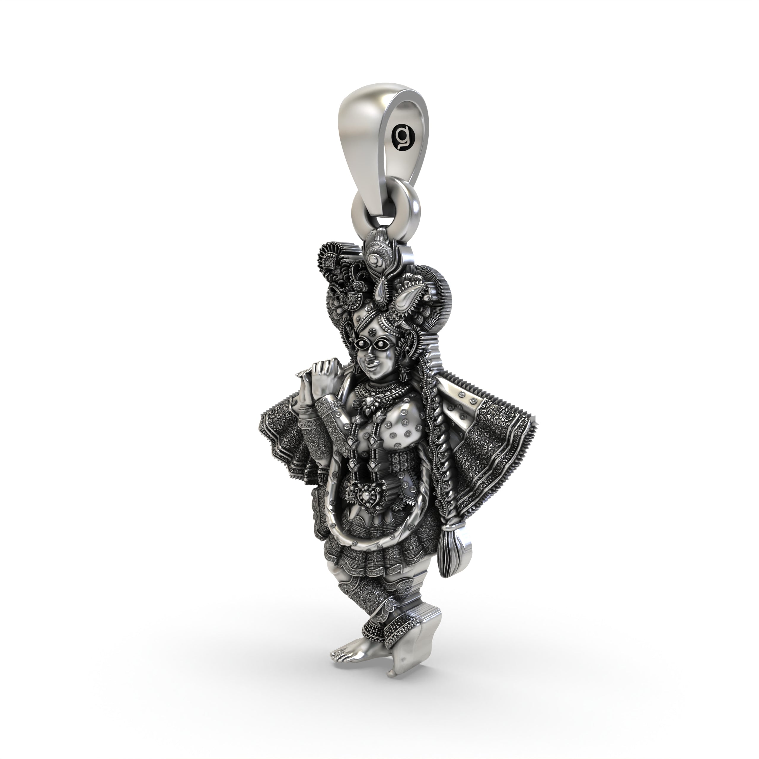 925 Sterling Silver Banke Bihari Ji Pendant — Lord Krishna Vrindavan Idol (Tribhangi Pose), Handmade Hallmarked Temple Jewellery