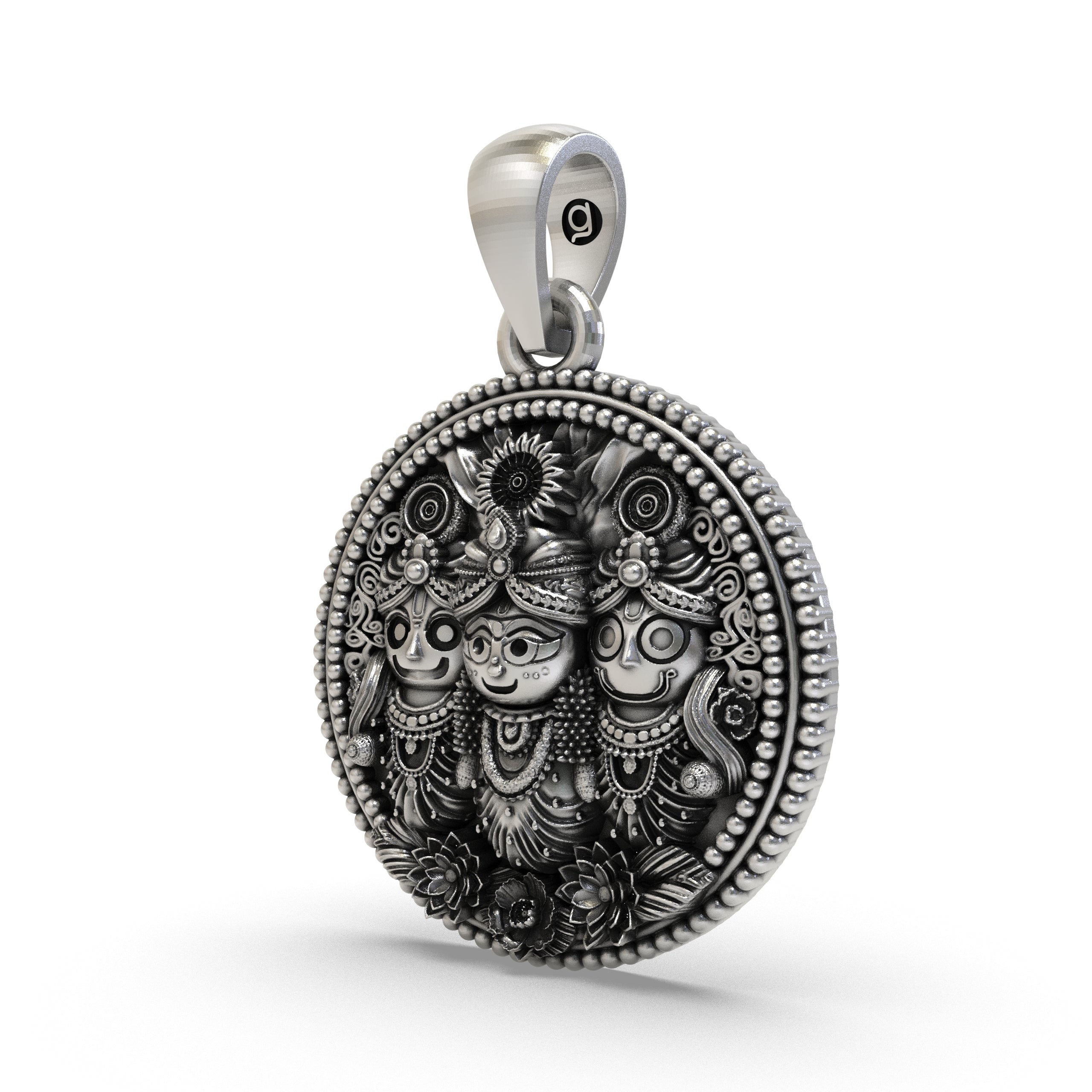 925 Sterling Silver Jagannath Balabhadra Subhadra Pendant | Puri Jagannath Round Oxidized Medallion | Hindu Spiritual Necklace