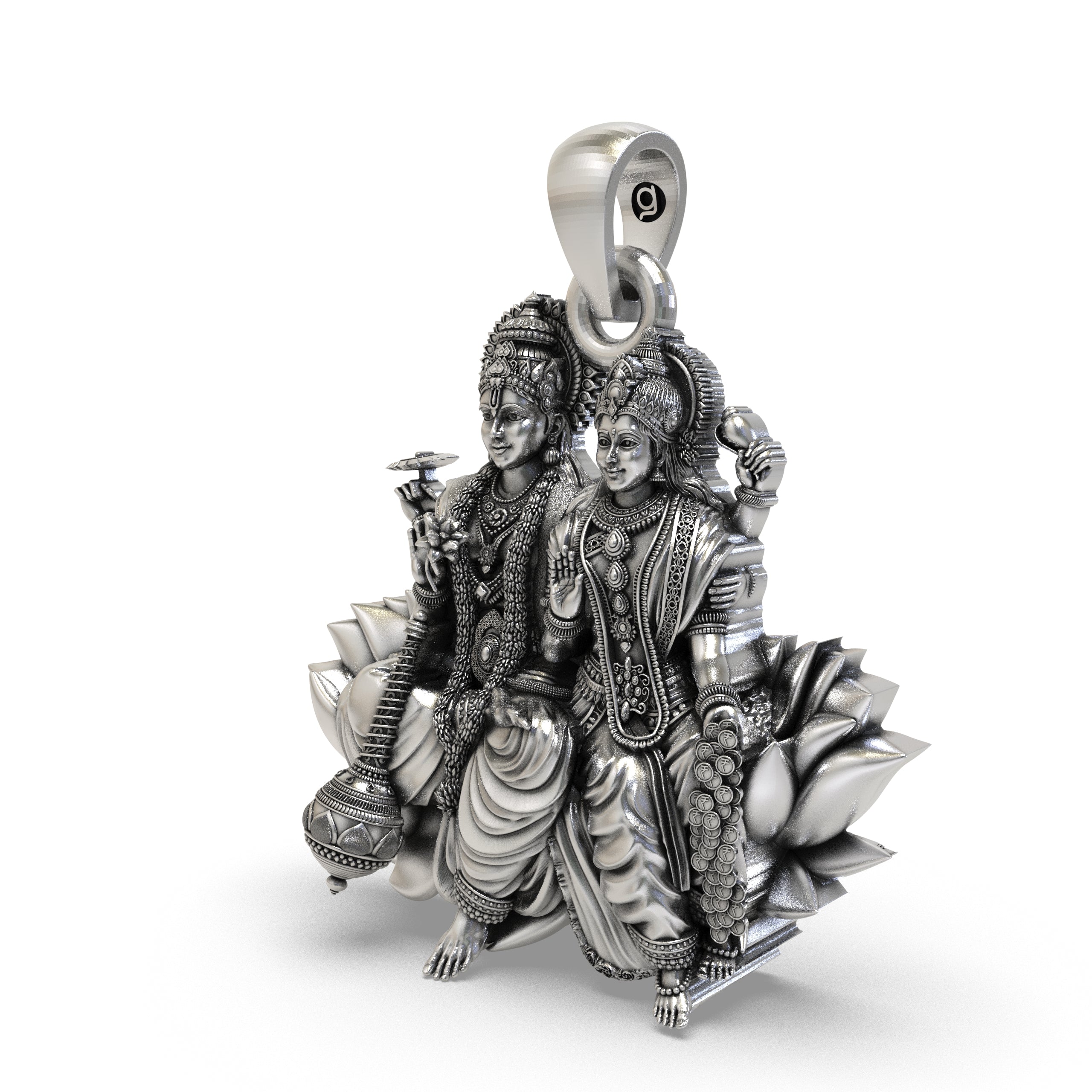 925 Silver Lakshmi Narayan Pendant – Vishnu & Lakshmi Seated on Lotus, Chakra & Shankh Detailing, Antique-Oxidized Handcrafted Temple Jewelry, Prosperity Gift