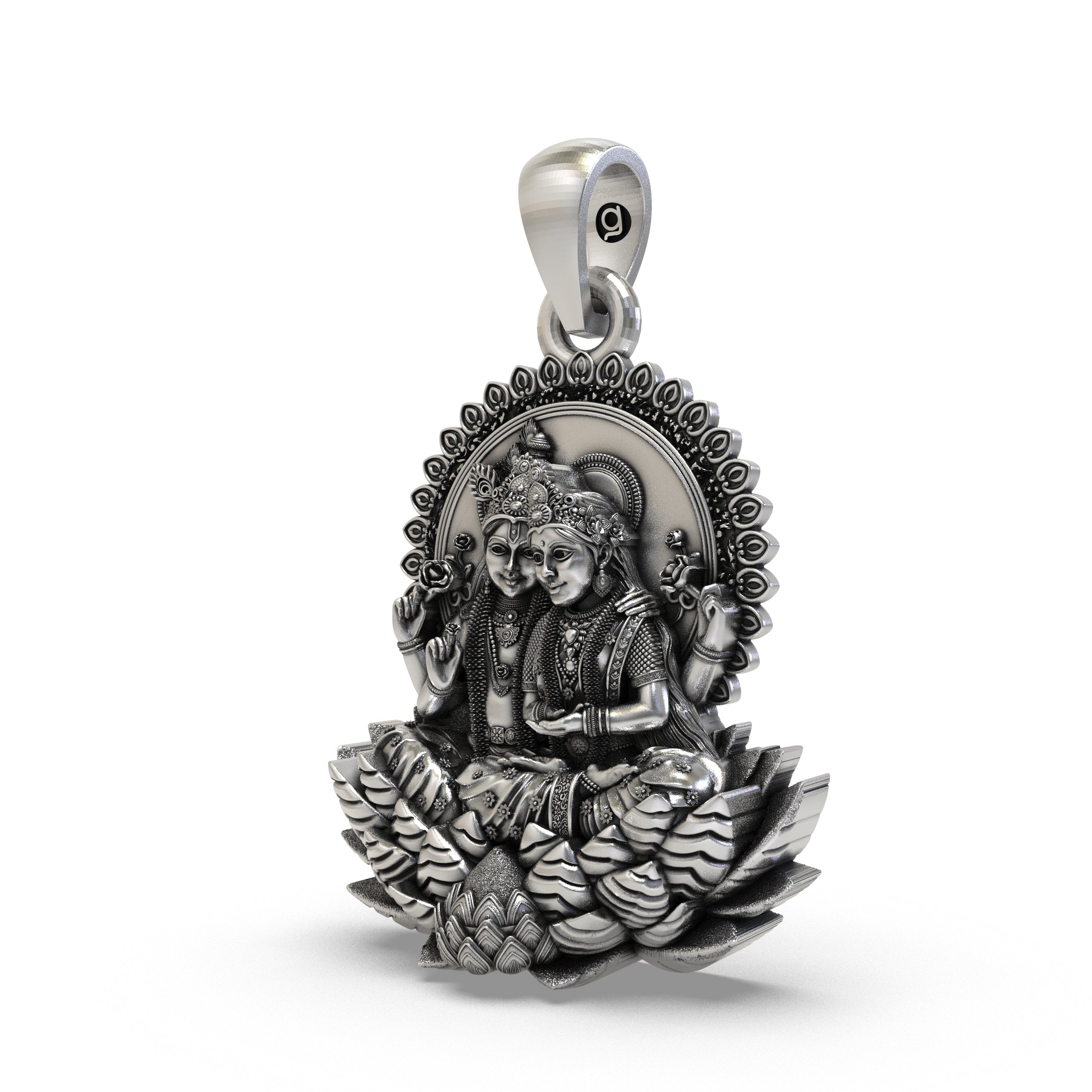 Lakshmi Narayan 925 Silver Pendant | Divine Couple on Lotus | Unisex Spiritual Jewellery | Hallmarked | Gift