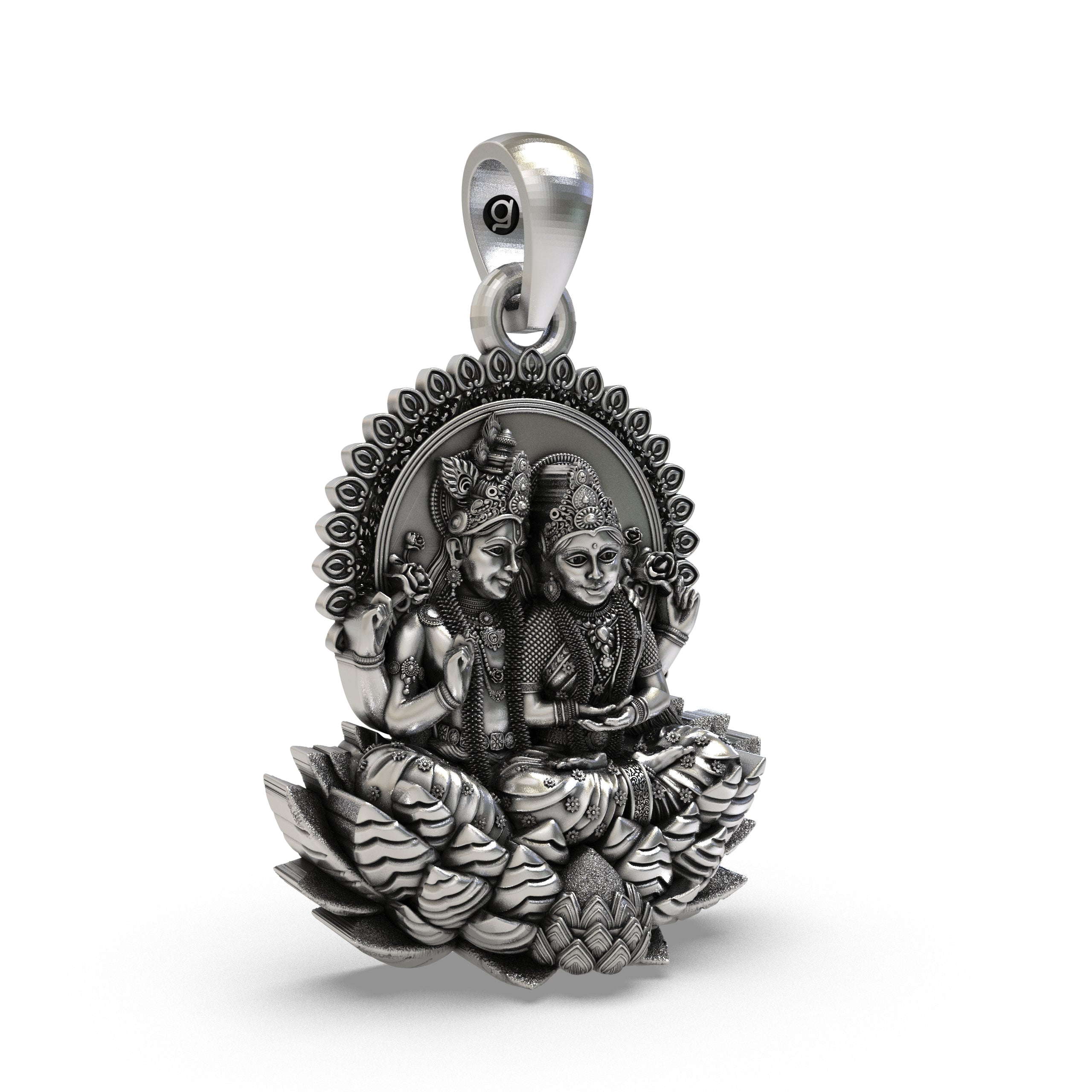 Lakshmi Narayan 925 Silver Pendant | Divine Couple on Lotus | Unisex Spiritual Jewellery | Hallmarked | Gift