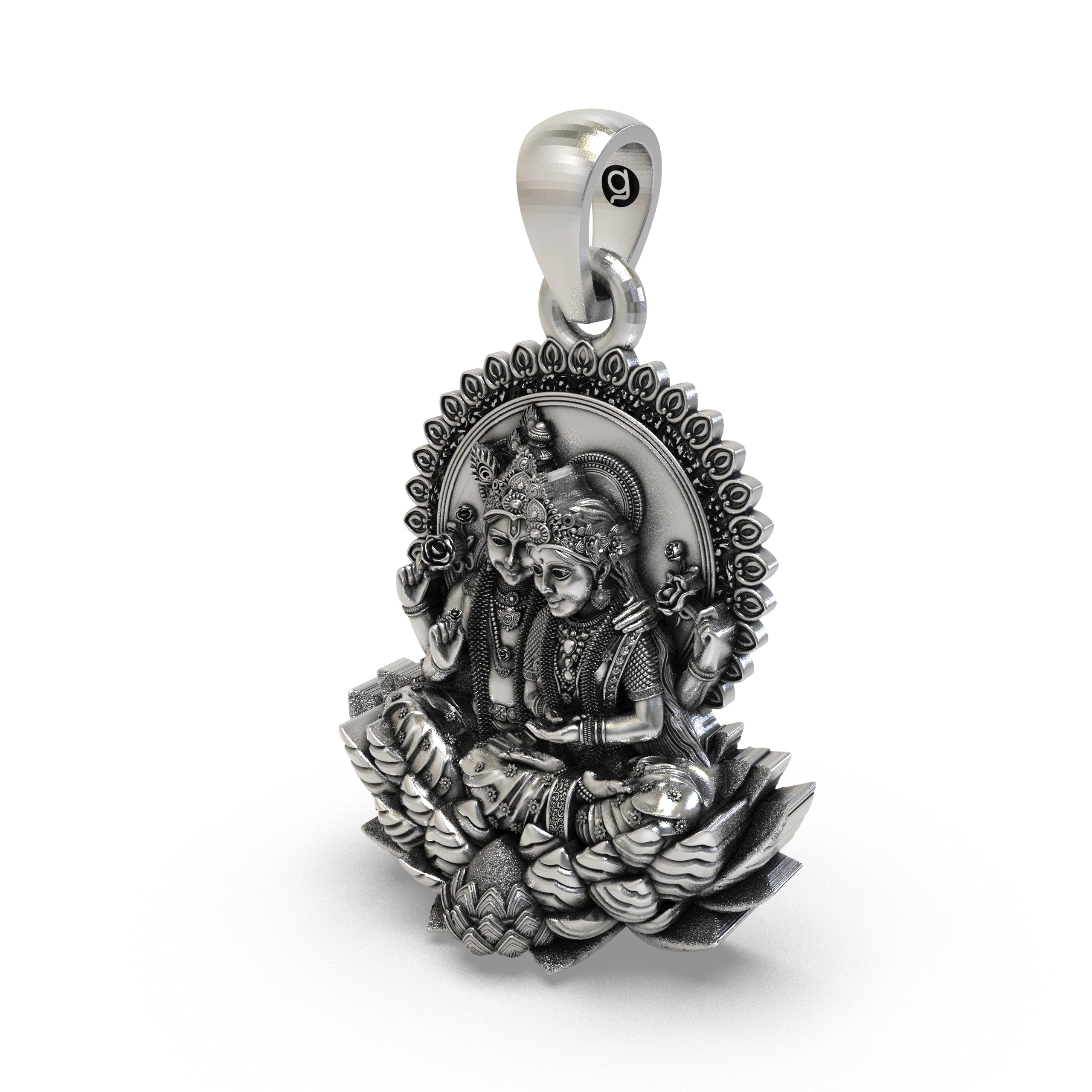 Lakshmi Narayan 925 Silver Pendant | Divine Couple on Lotus | Unisex Spiritual Jewellery | Hallmarked | Gift