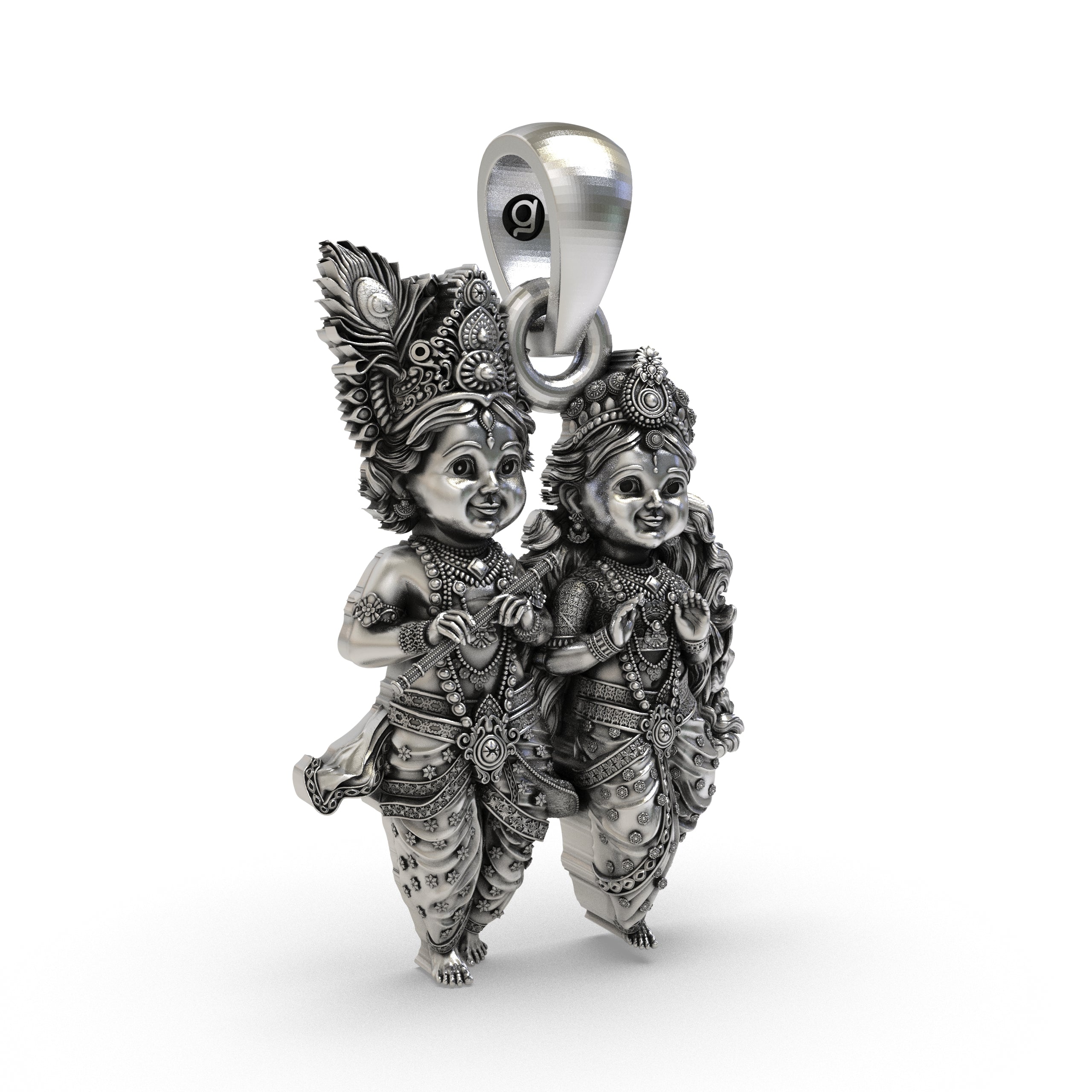 Radha Krishna 925 Silver Pendant | Bal Krishna & Radha (Child Form) | Unisex Spiritual Jewellery | Hallmarked | Gift