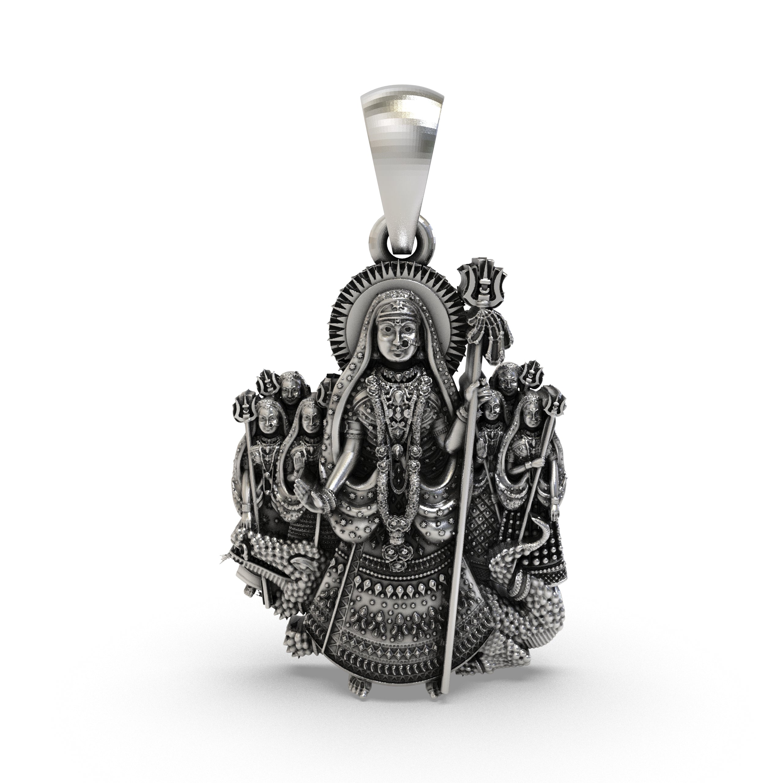 925 Sterling Silver Khodiyar Maa Pendant – Khodiyar Mata with Trishul, Handcrafted Hindu Goddess Idol Necklace, Devotional Jewelry Gift