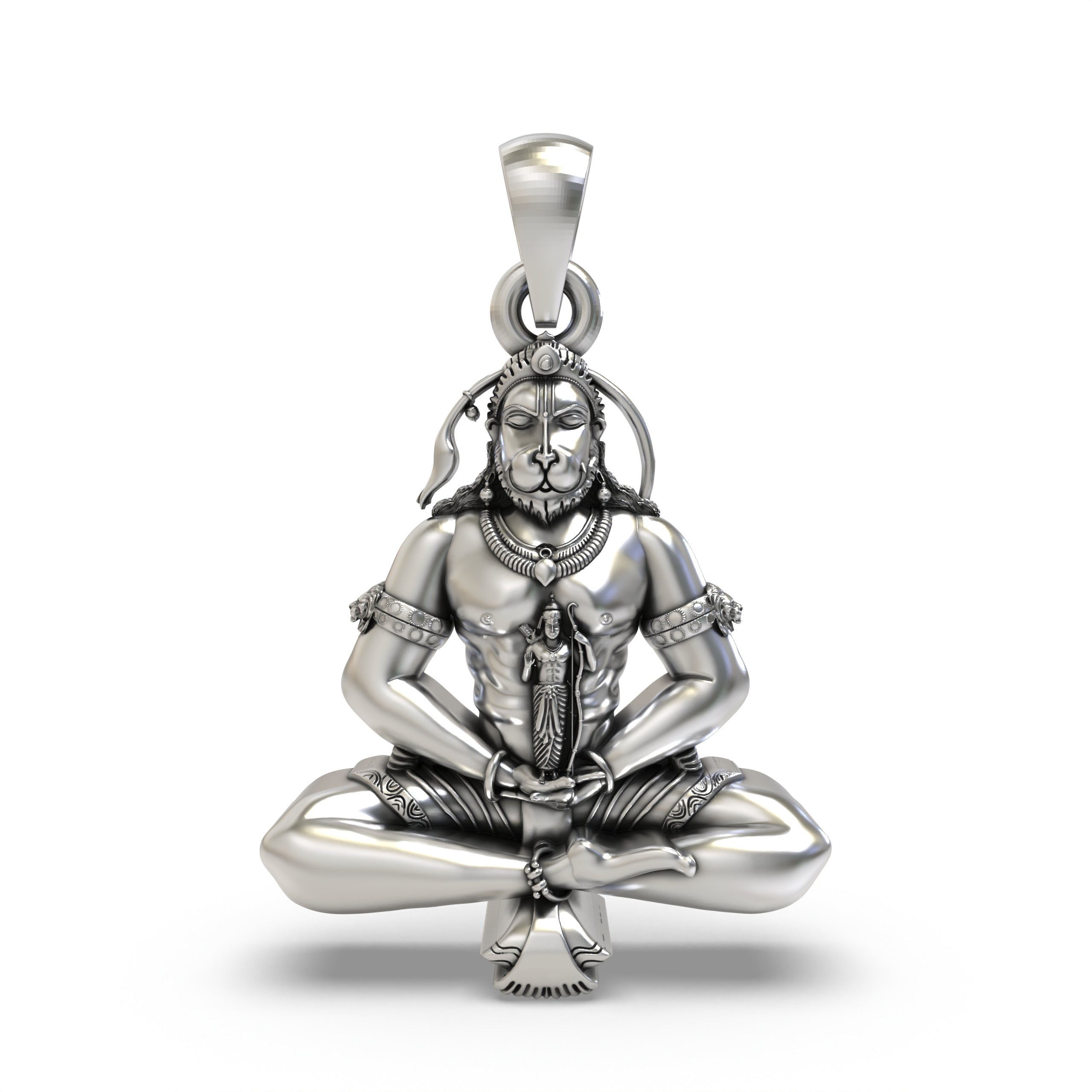 Meditating Hanuman Ji Pendant in 925 Silver | Spiritual Jewelry for Men & Women | Lord Ram in Heart Design