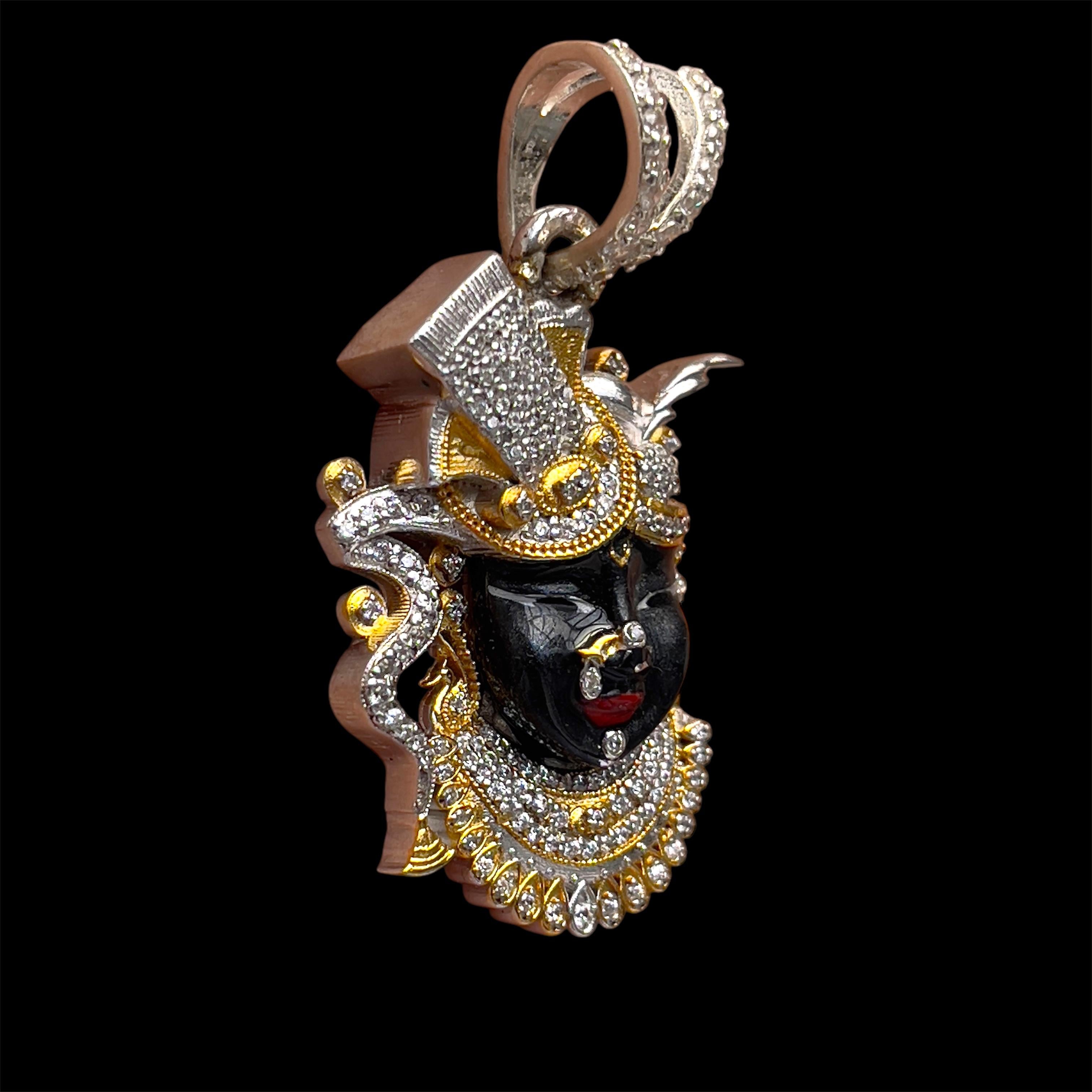 925 Silver Shrinathji Face Pendant with Premium Enamel & High-Quality Diamond Work