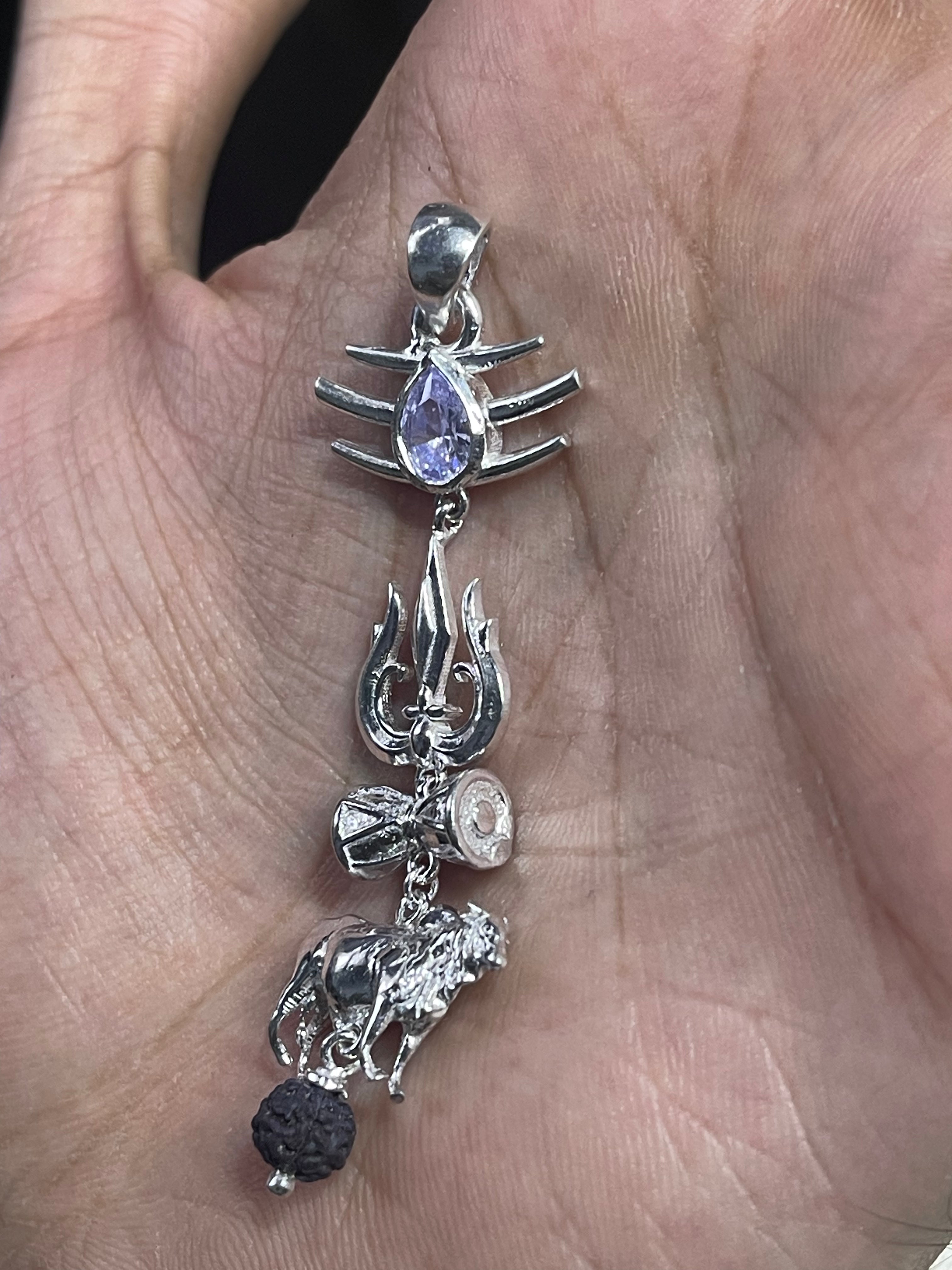 925 Silver Shiva Pendant with Trishul, Damru, Nandi & Rudraksha | Mahakal Spiritual Jewelry for Protection & Power