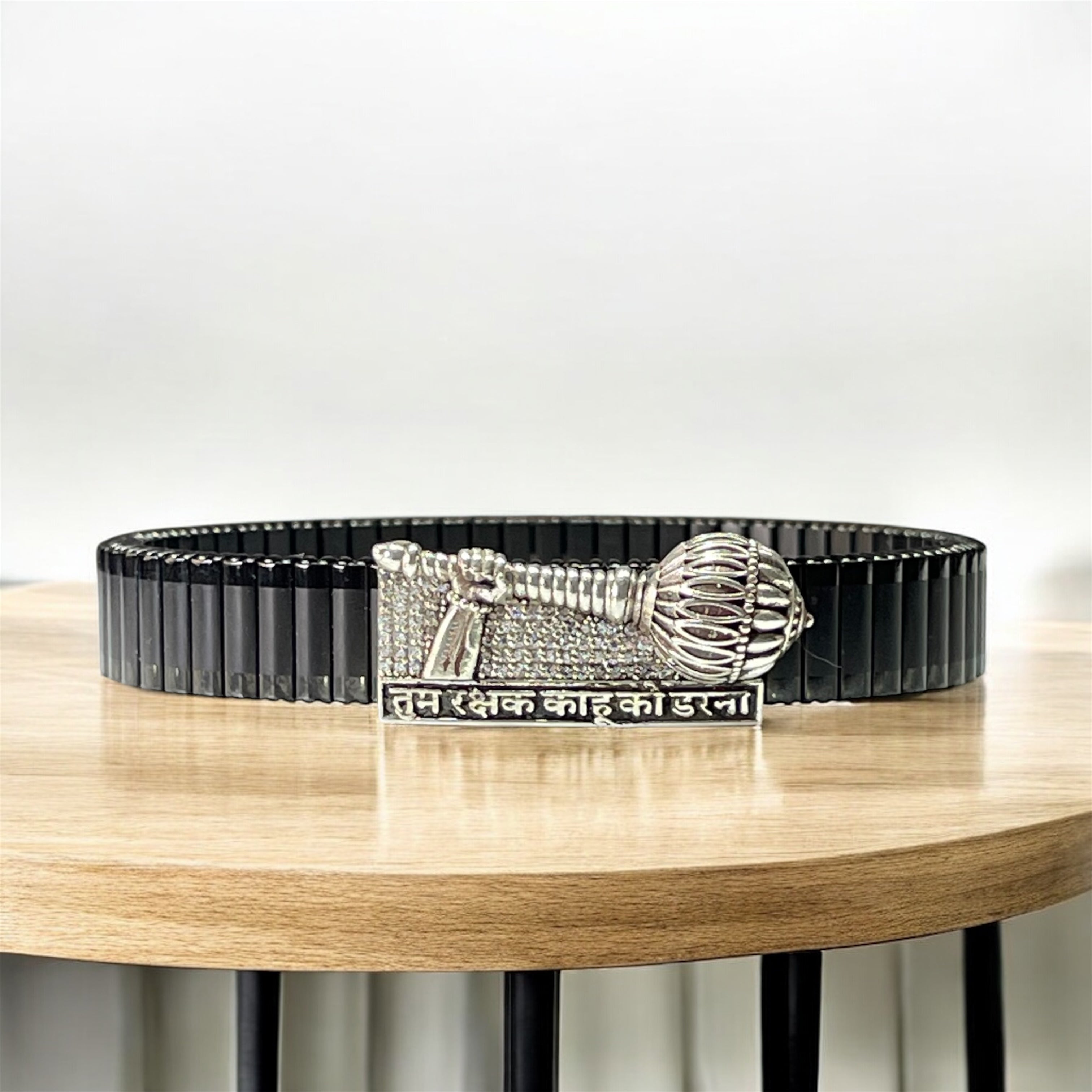 925 Silver Hanuman Gada Bracelet | “Tum Rakshak Kahu Ko Darna” Engraved Kada