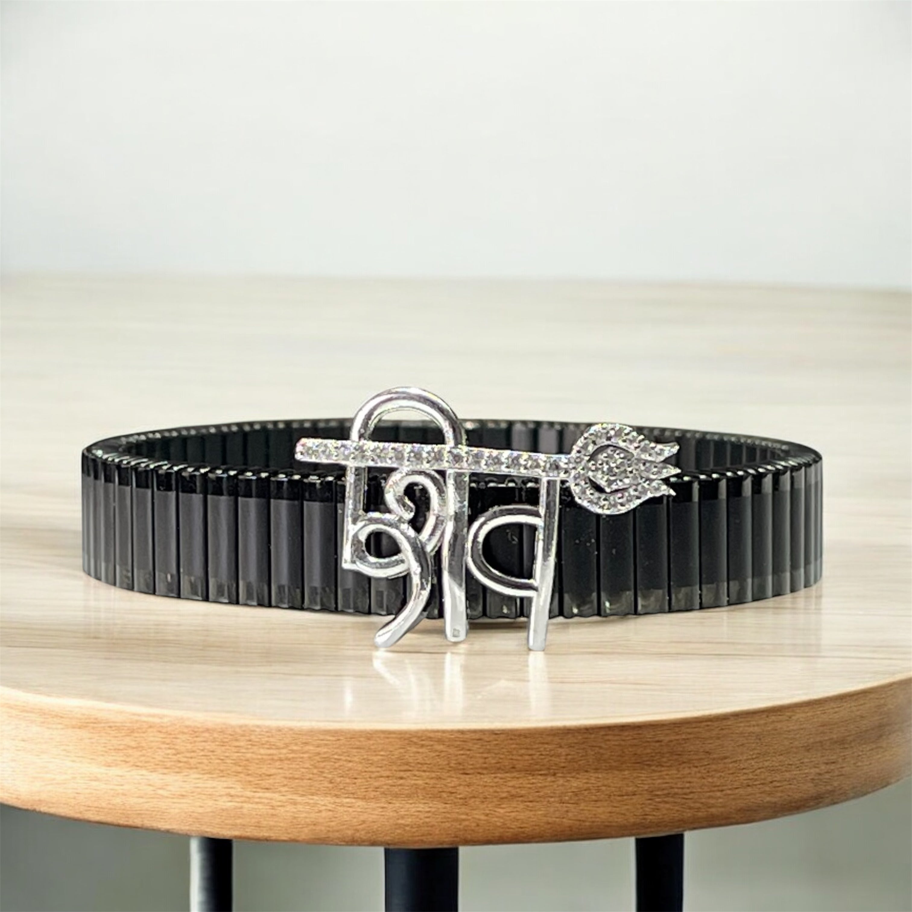 925 Silver Shiv Trishul Bracelet | “Shiv” Text Motif with Iced Trident