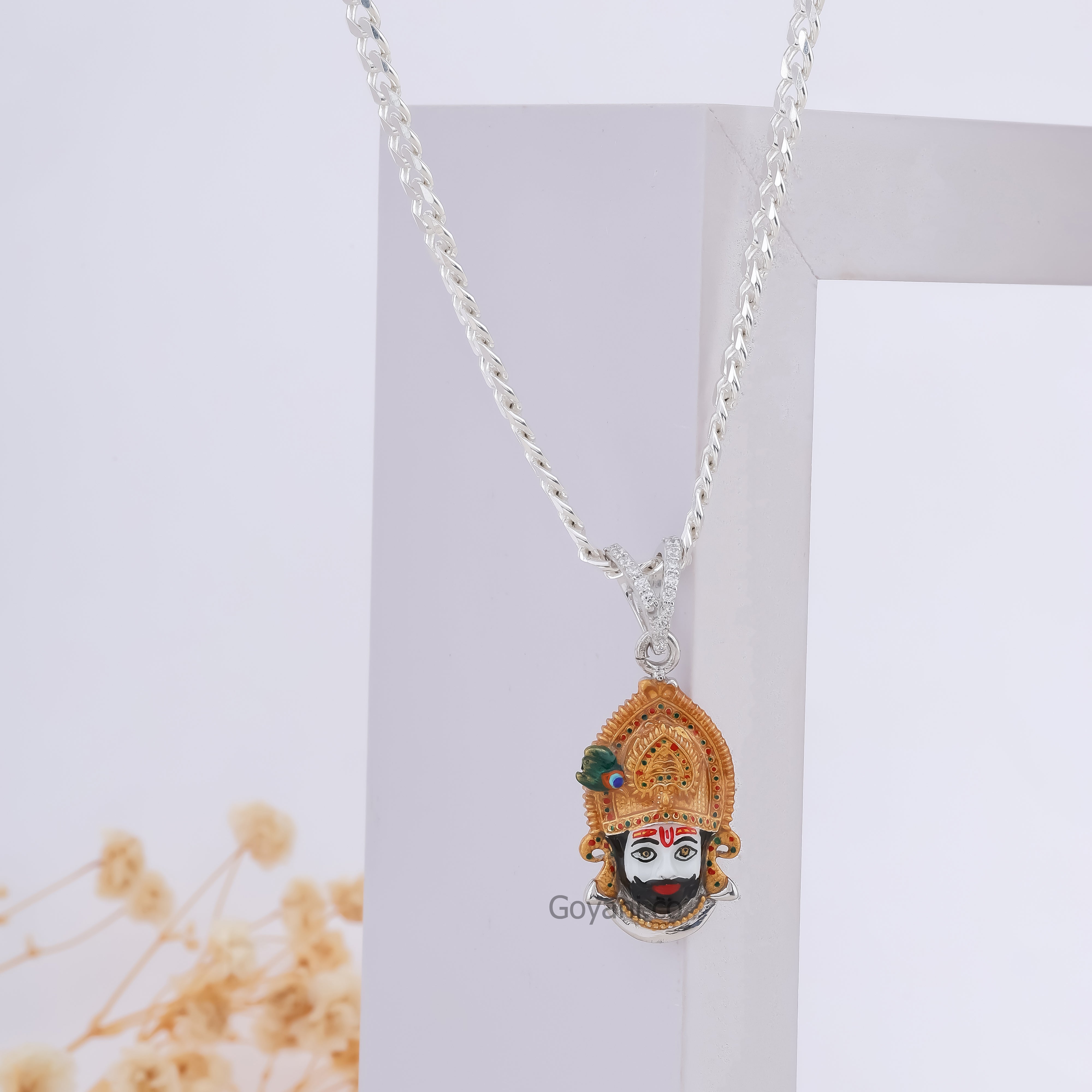 Khatu Shyam Enamel 925 Silver Pendant – Goyani - Main Image