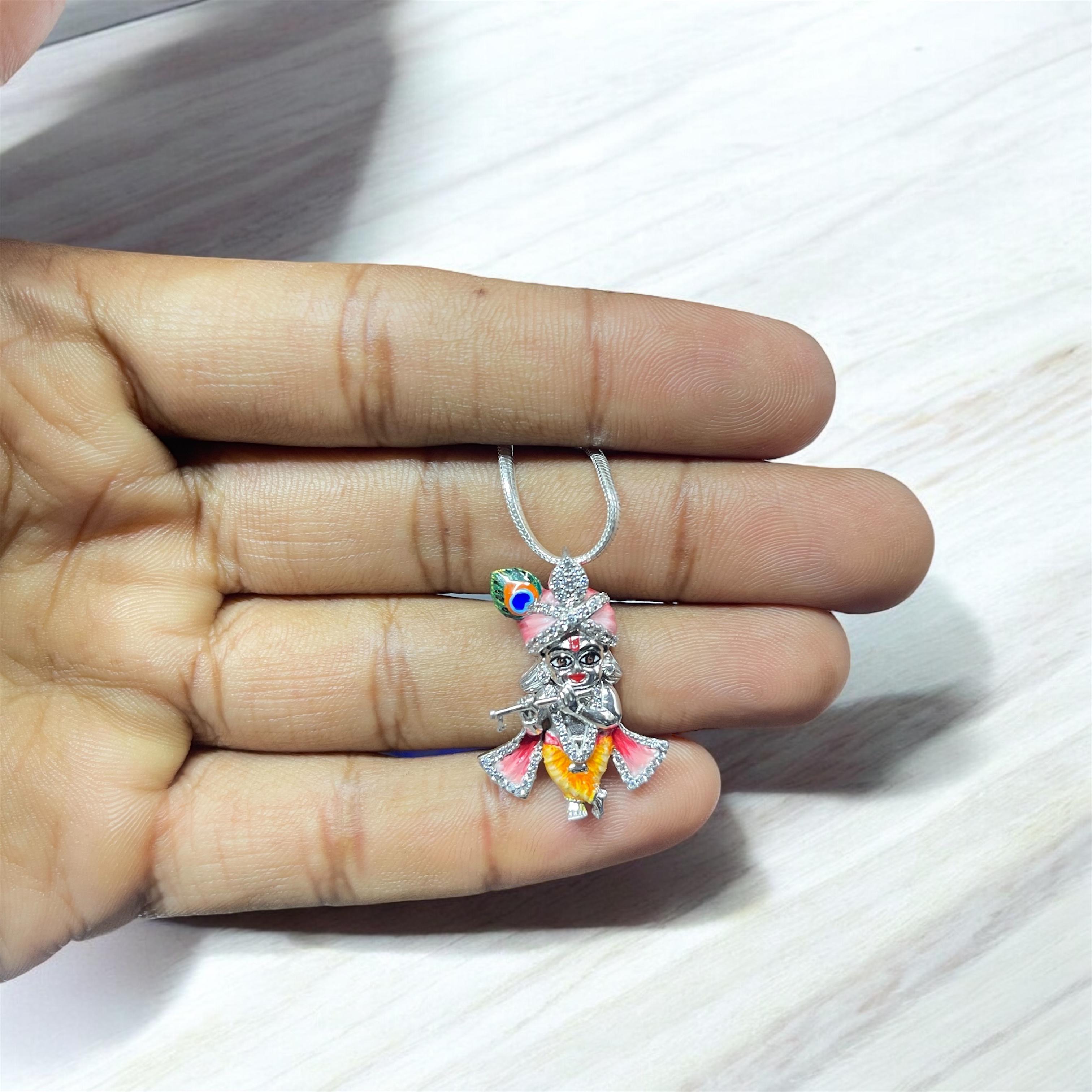 925 Silver Little Krishna Idol Pendant with Stones & Enamel – Divine Bal Gopal Jewelry for Blessings, Devotion & Protection