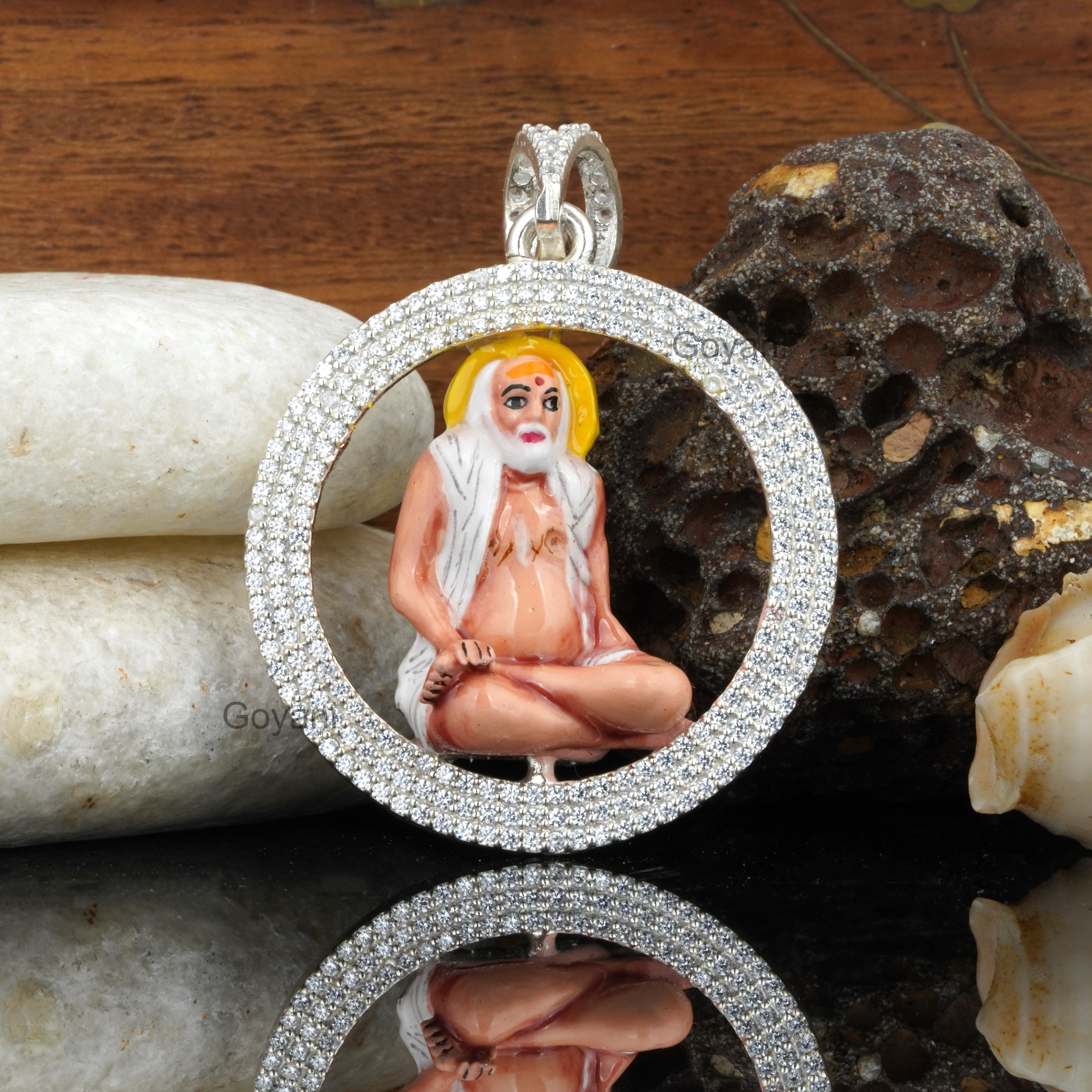 925 Silver Bajarangdas Bapa Pendant | Premium Mina & Diamond Work