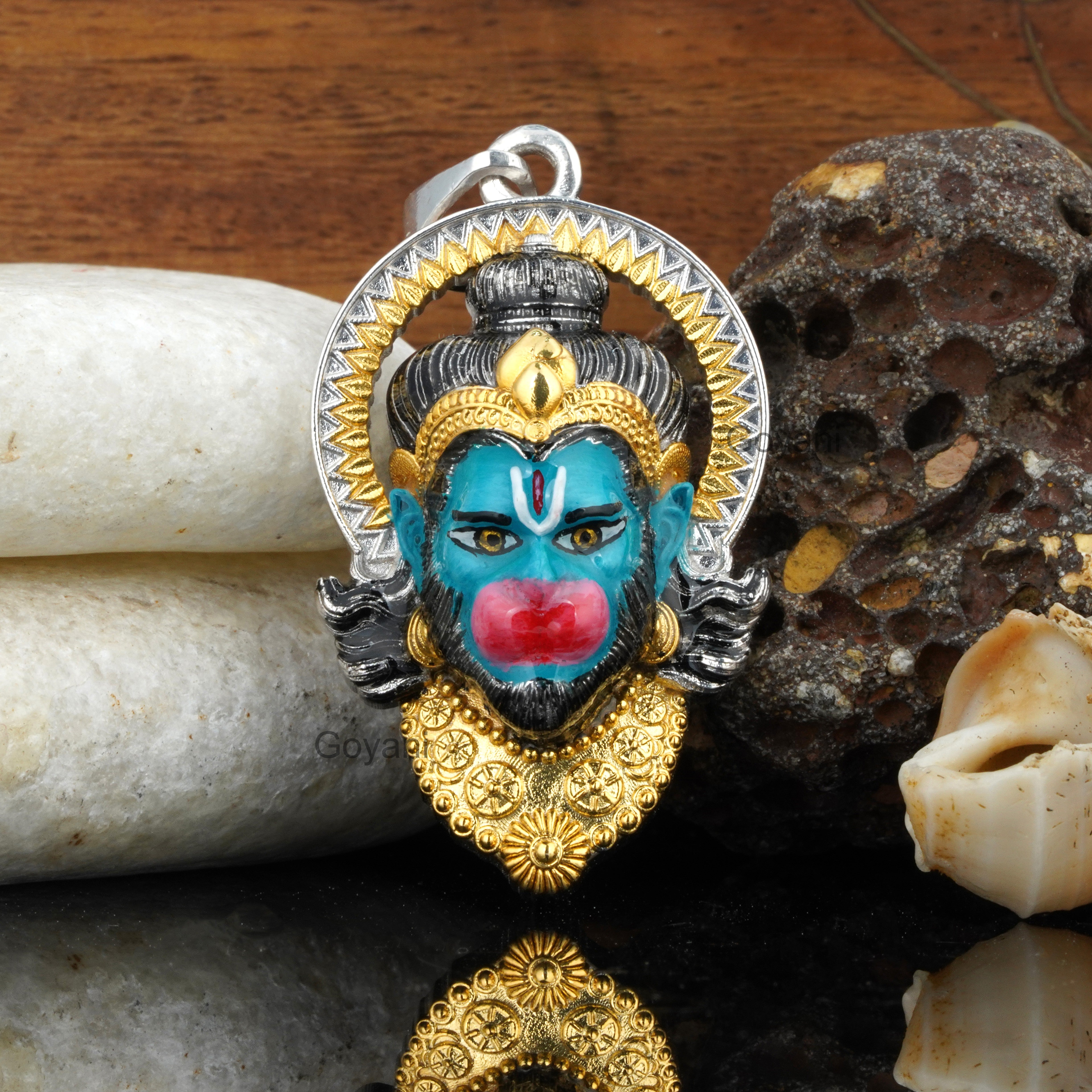 925 Silver Hanumanji Face Pendant | Diamond & Mina Work Masterpiece