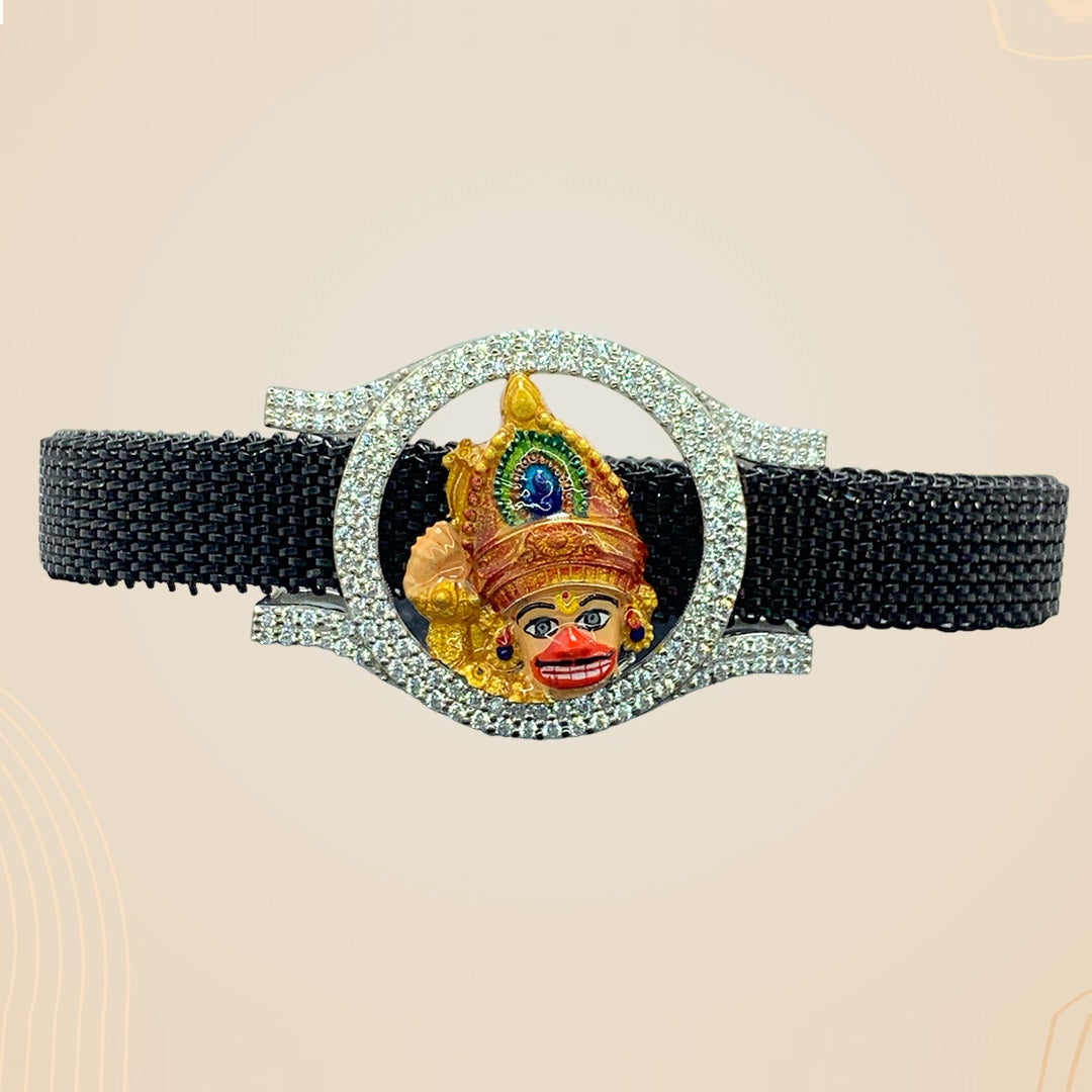 Kashtbhanjandev Salangpur Hanumanji 925 Silver Bracelet | Premium Mina Work & Diamond Detailing