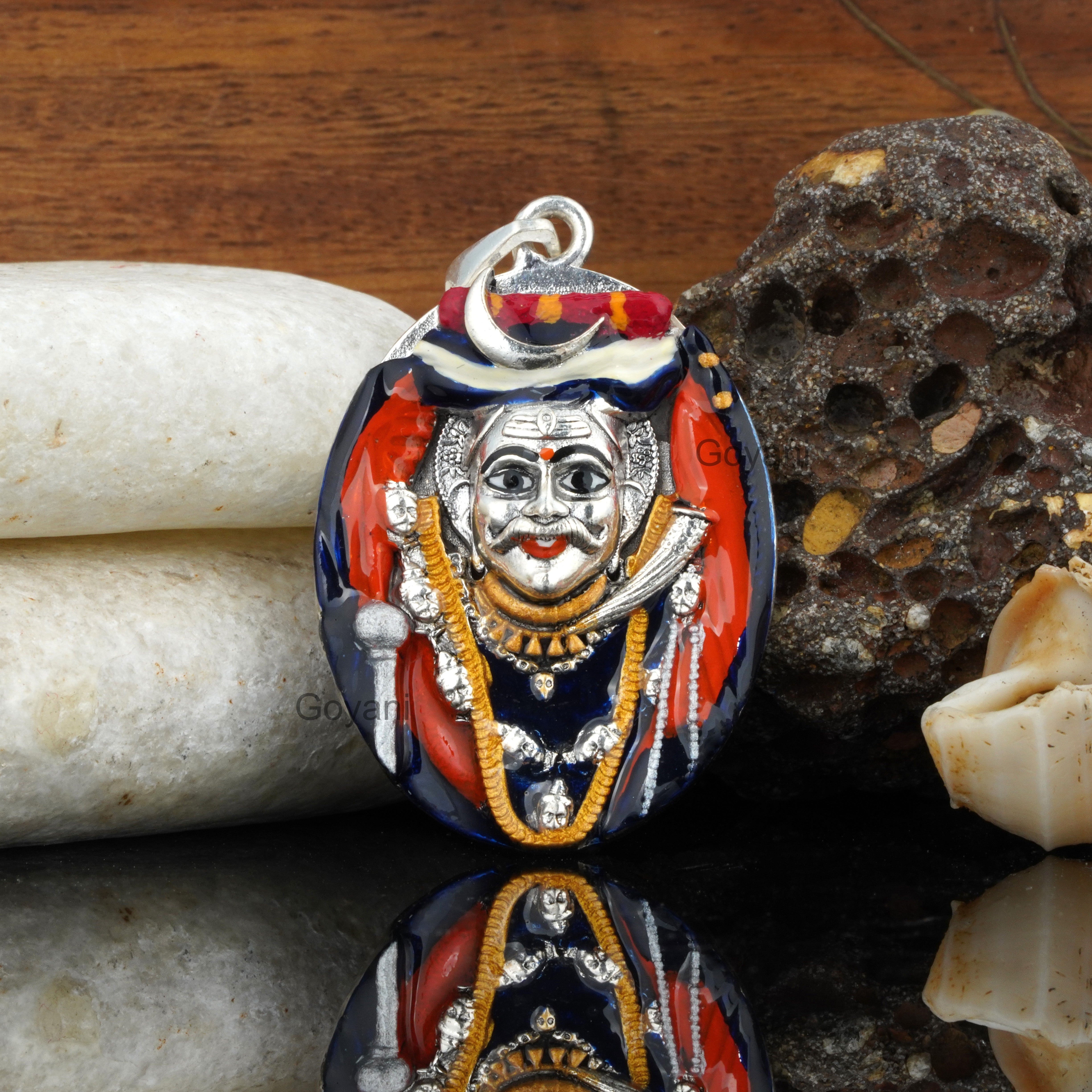 925 Silver Kashi Kaal Bhairav Pendant – Intricate Meena Work & Divine Design