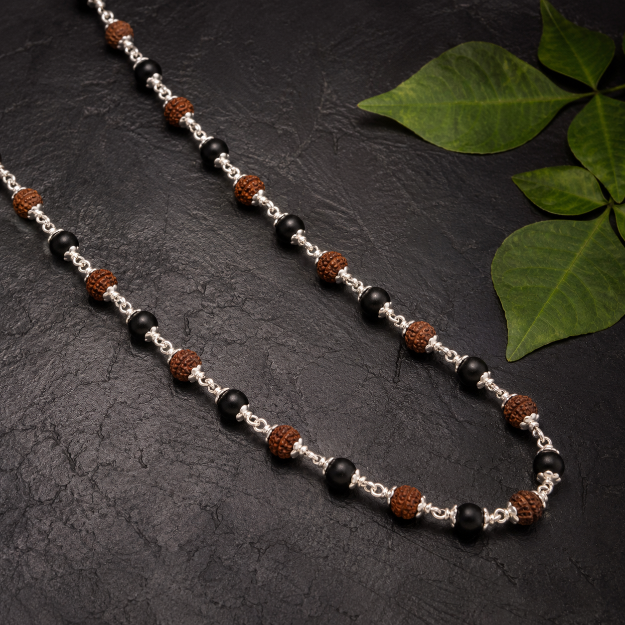 5 Mukhi Rudraksha Karungali 925 silver mala