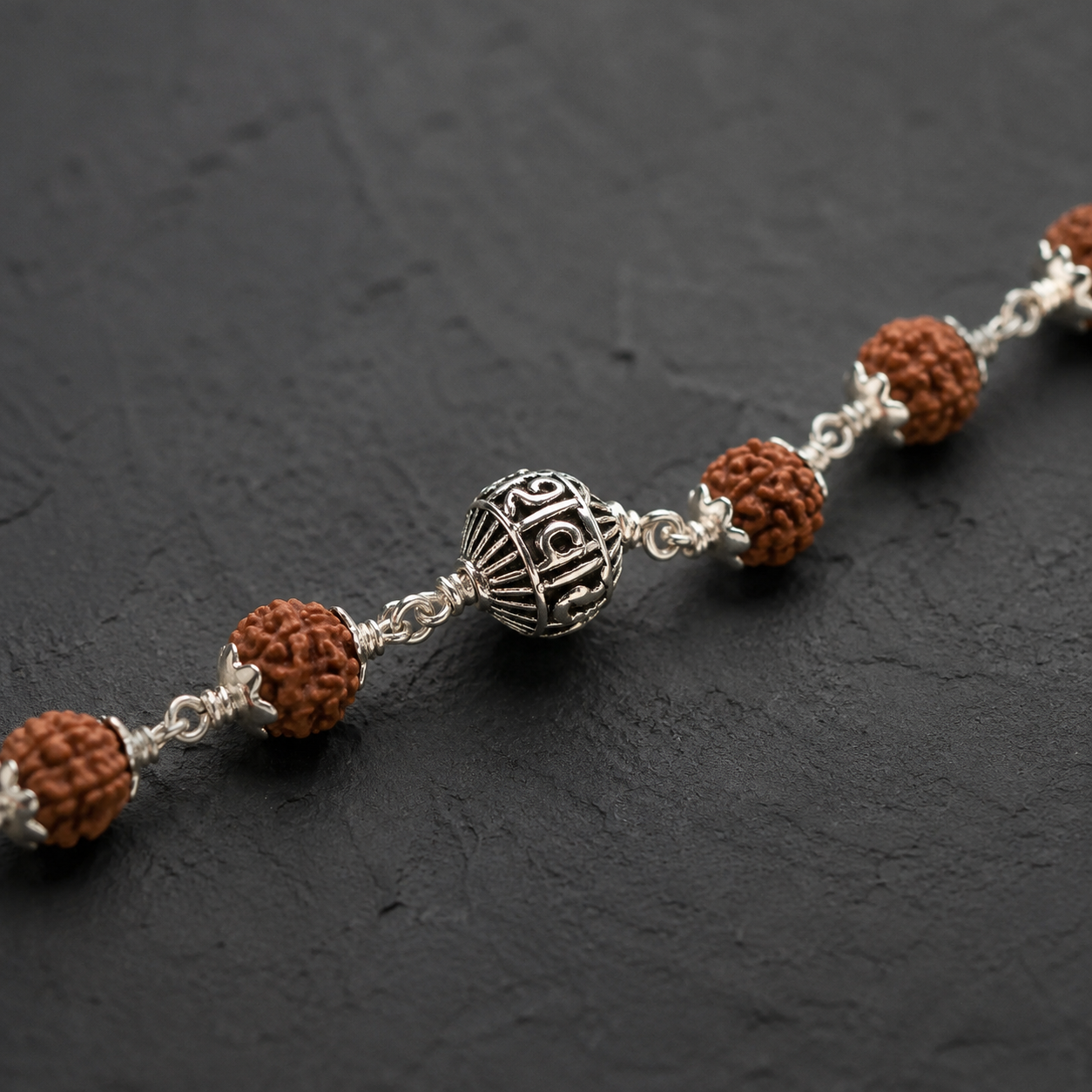 5 Mukhi Rudraksha bracelet with Om Namah Shivaya 925 silver beads