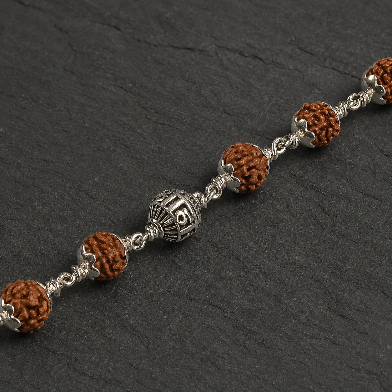 5 Mukhi Rudraksha bracelet with Shree Hari 925 silver beads