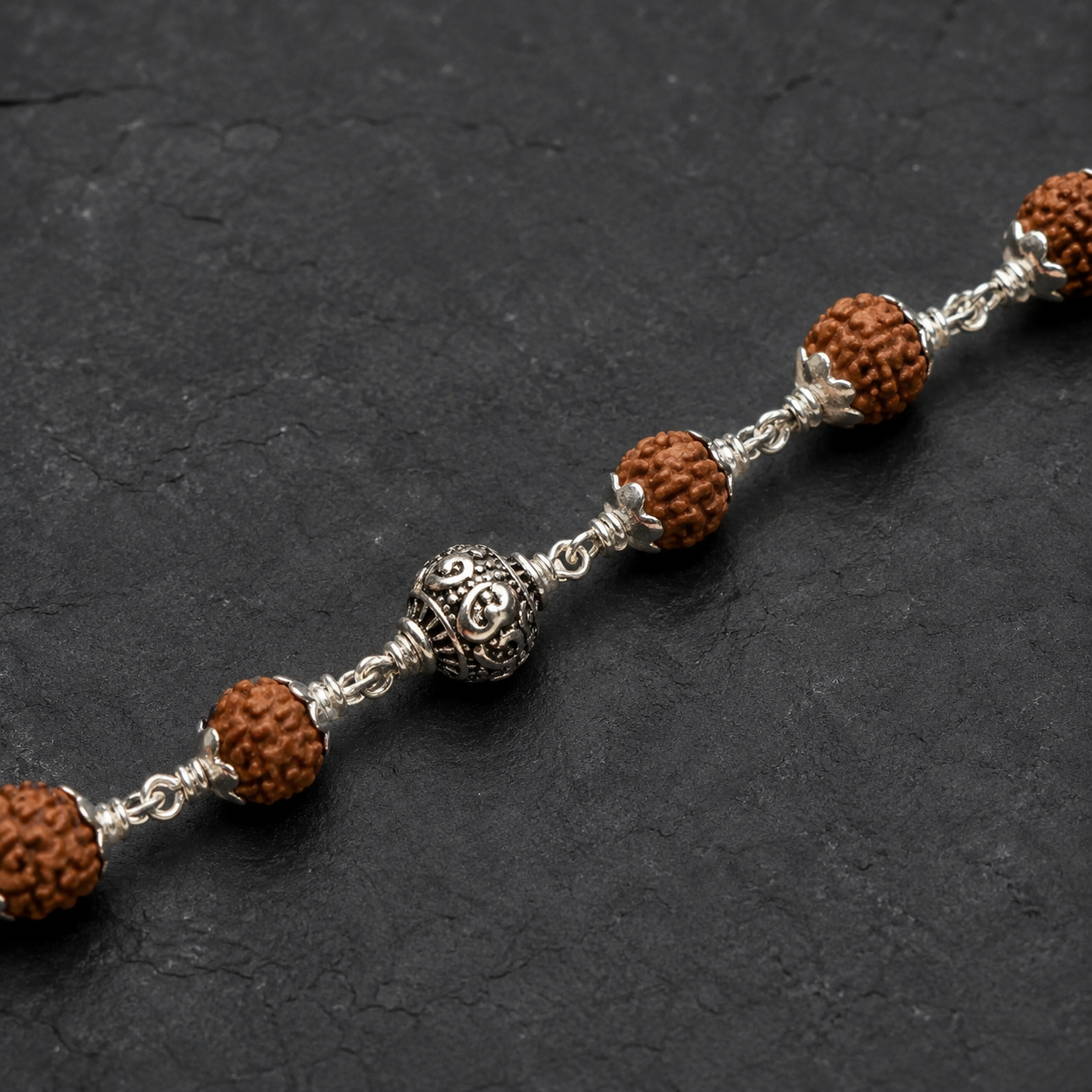 5 Mukhi Rudraksha bracelet with sacred 925 silver Om beads